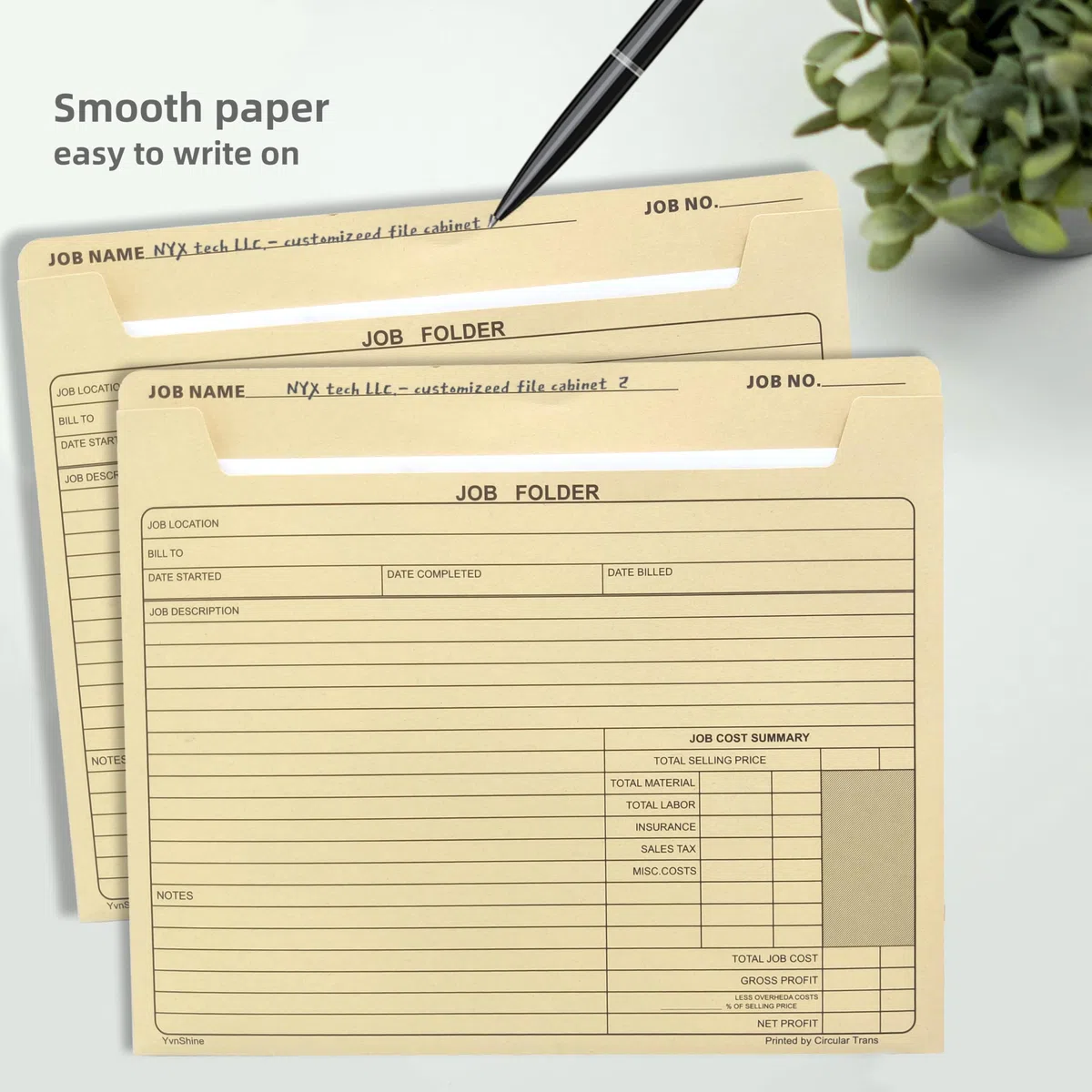 Paquete de 50 carpetas de trabajo, funda de archivo Manila de 10 x 12 pulgadas, para papel tamaño carta, preimpresas para seguimiento de trabajos, cálculo de costos y correspondencias del cliente