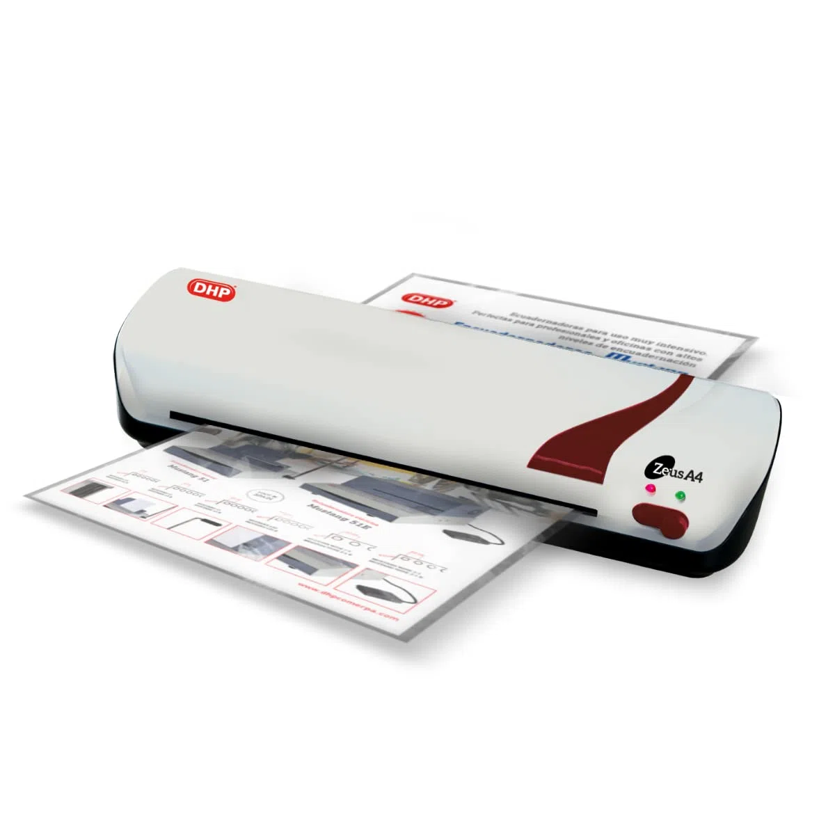Plastificadora DHP Zeus A4 - Plastificadora A4 de dos rodillos con liberalización ABS, plastifica fundas de hasta 125 micras (1 cara)