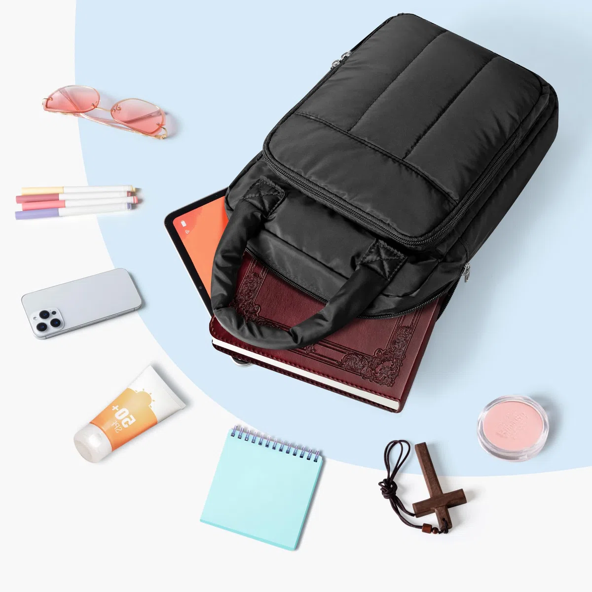 Estuche para Biblia para Mujer, Bolsa con Cremallera, Estuche para Libros, Bolsa de Iglesia para Material de Estudio, Negro