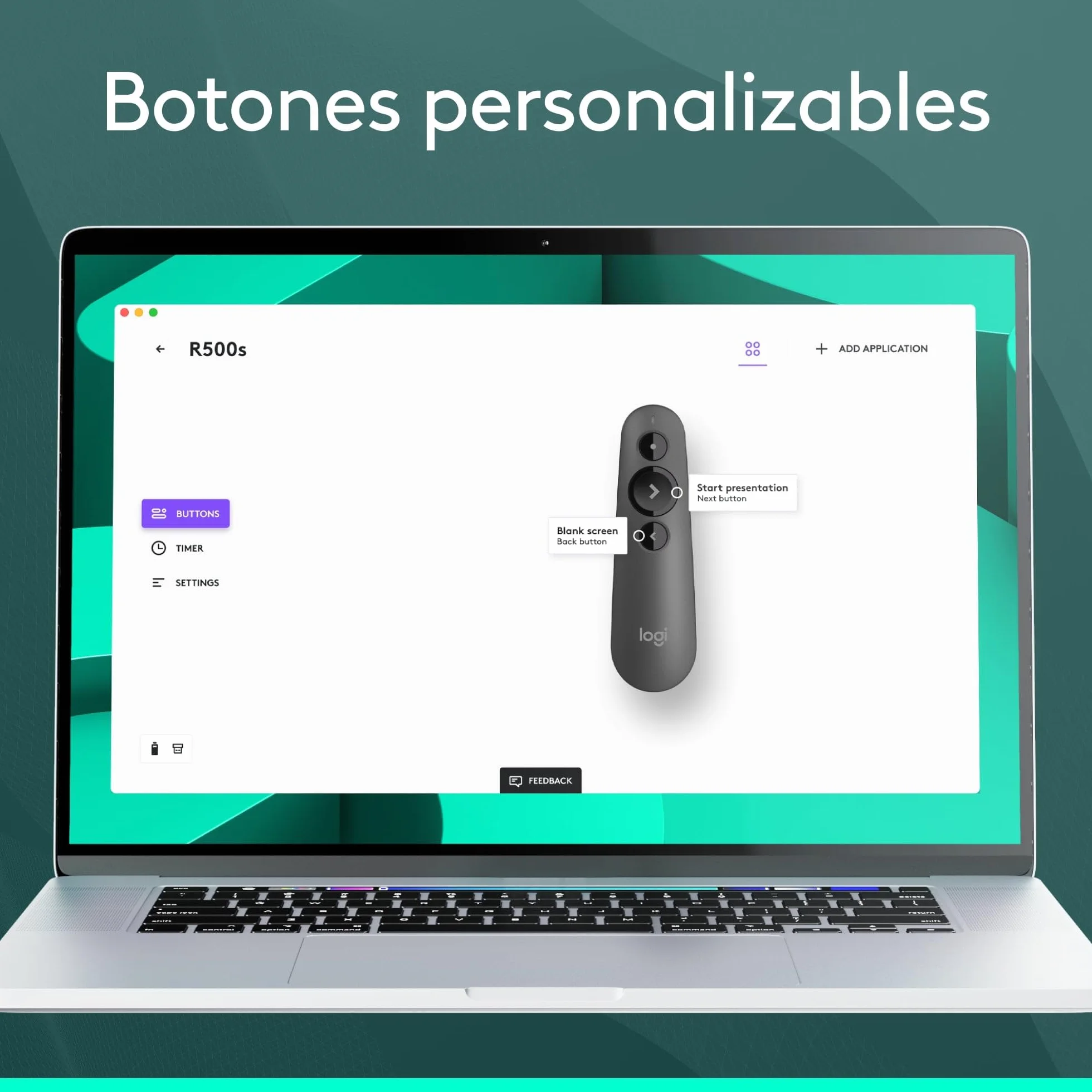 Logitech R500s Presentador Láser Clase 1 Bluetooth USB 20m Gris Oscuro
