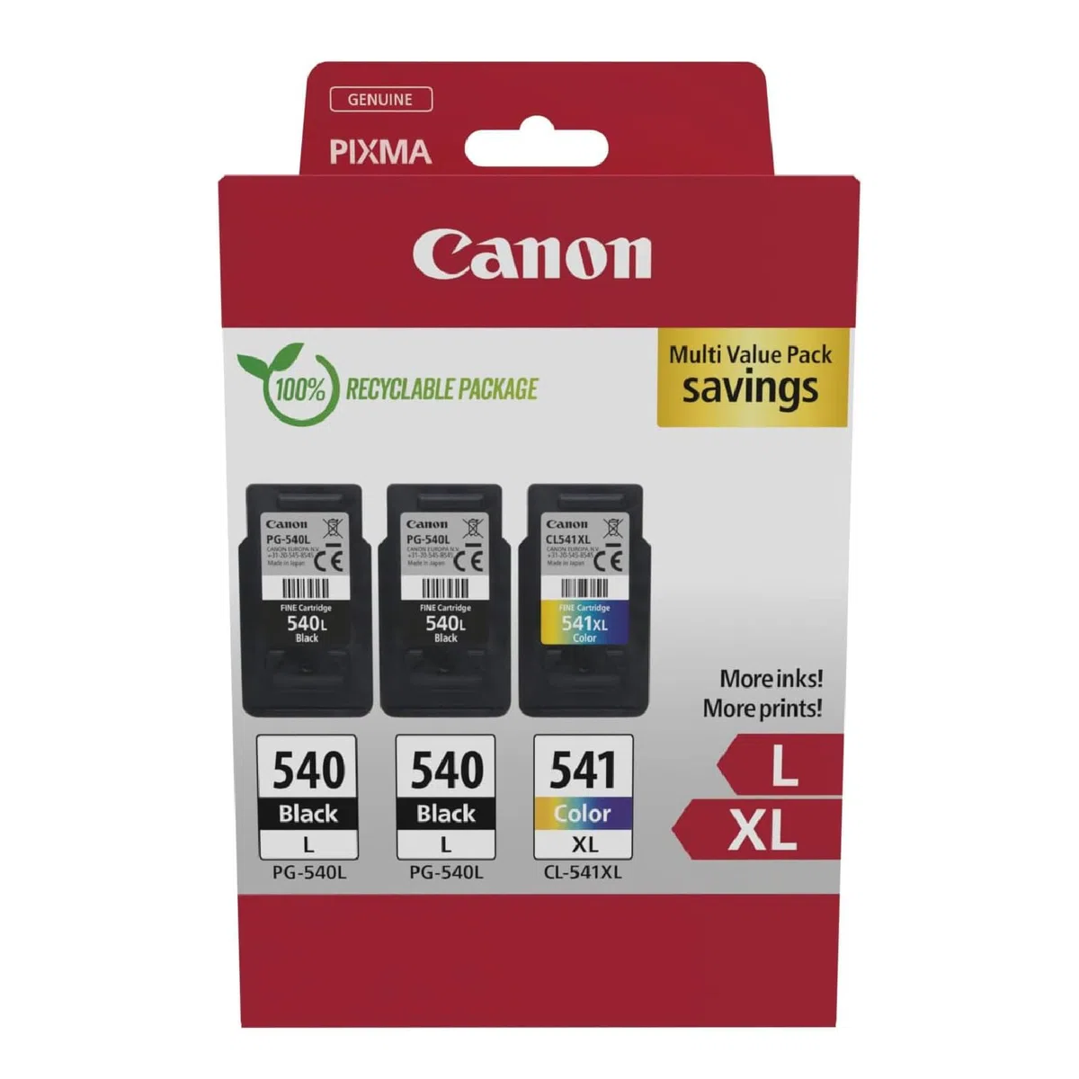 Multipack de tinta y papel Canon - Cartuchos de tinta originales PG-540L/CL-541XL - Paquete de 3 (2 x Negro L, 1 x Color XL)