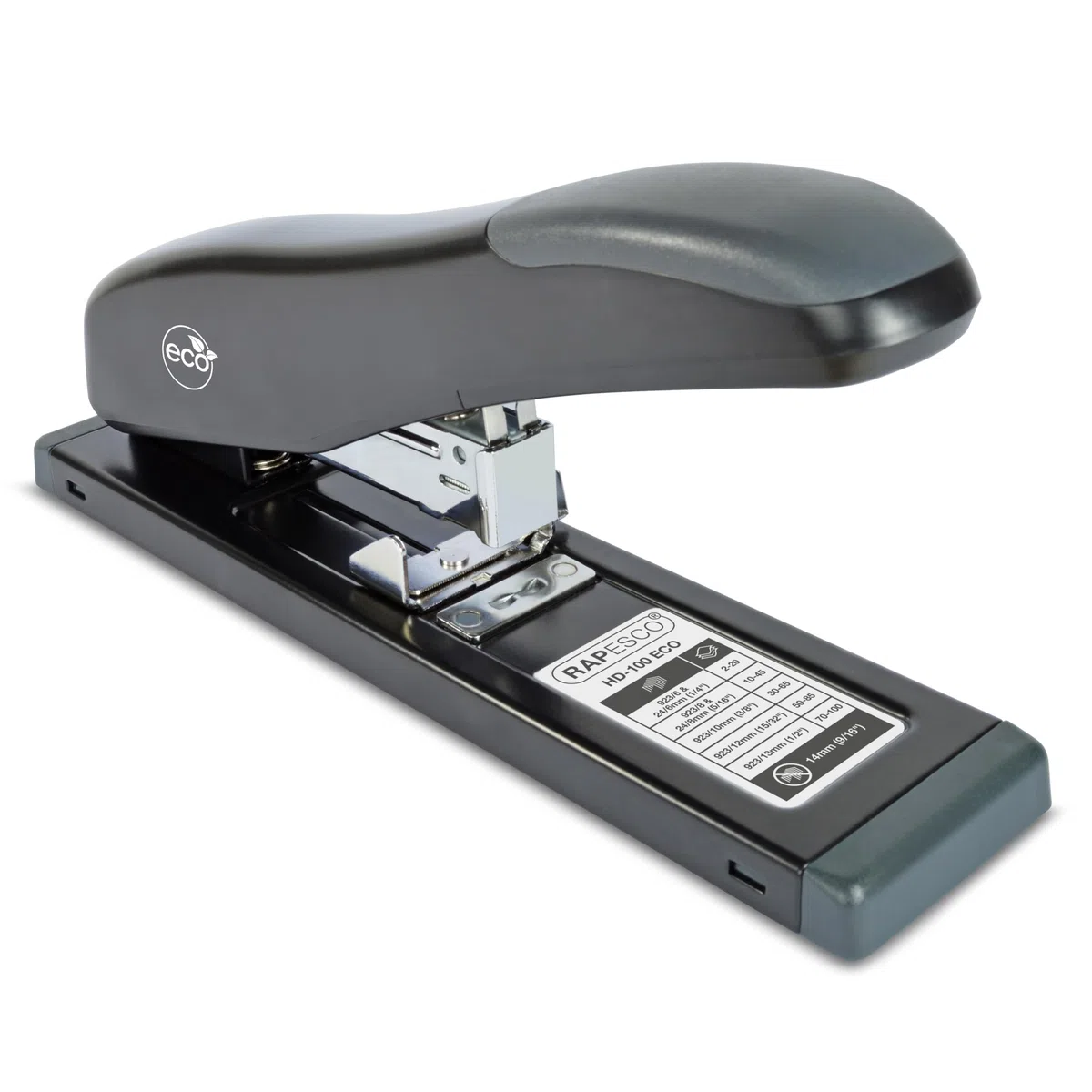 Rapesco 1307 ECO HD-100 Grapadora de Gruesos con 2000 Grapas Tipo 923/10mm, Capacidad para 100 Hojas, Negro