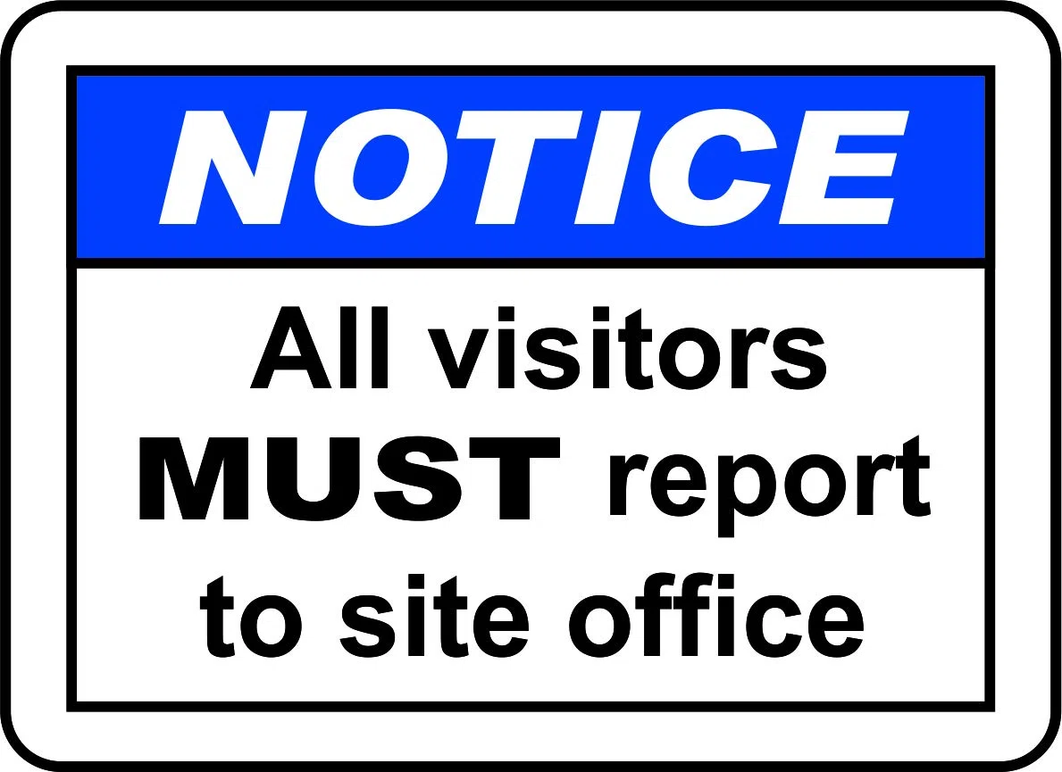 INDIGOS UG - Pegatinas - Seguridad - Advertencia - Visitors Must Report To Site Office Sign 254mmx177mm - Decal for Office - Oficina - Empresa - Escuela