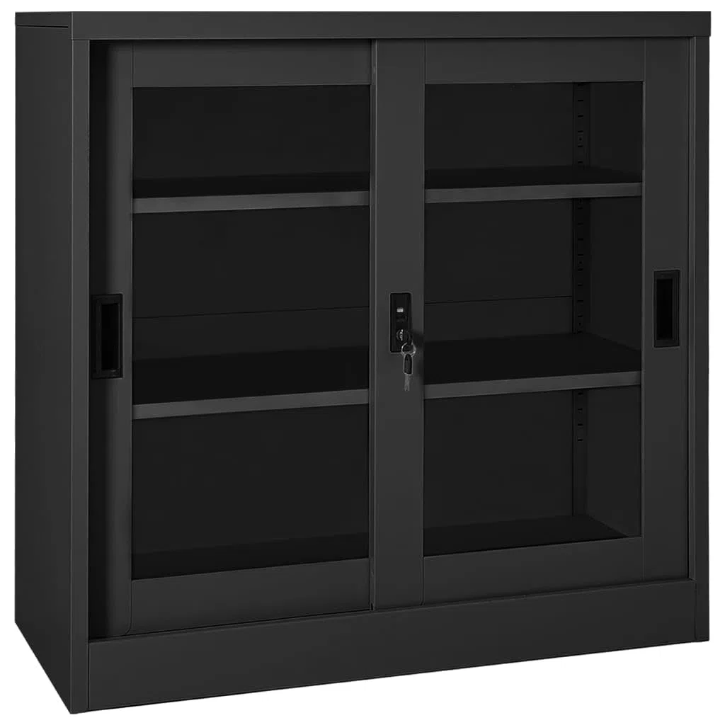 Armario con puertas correderas, armario, armario de almacenamiento con cerradura, armario de oficina, color antracita, 90 x 40 x 90 cm, acero