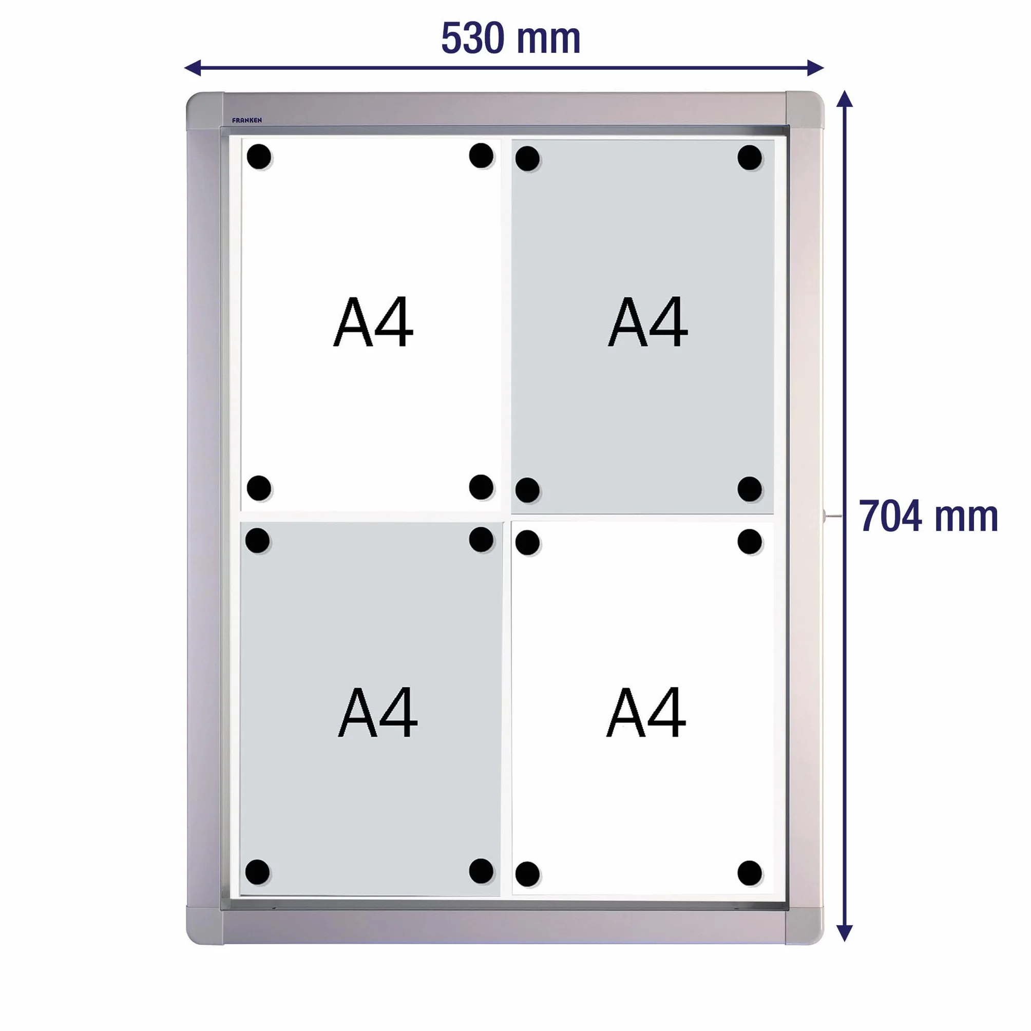 Franken SK4SE - Vitrina para 4 documentos A4 (magnética, puertas correderas, 53 x 70,4 x 4,5 cm), color blanco