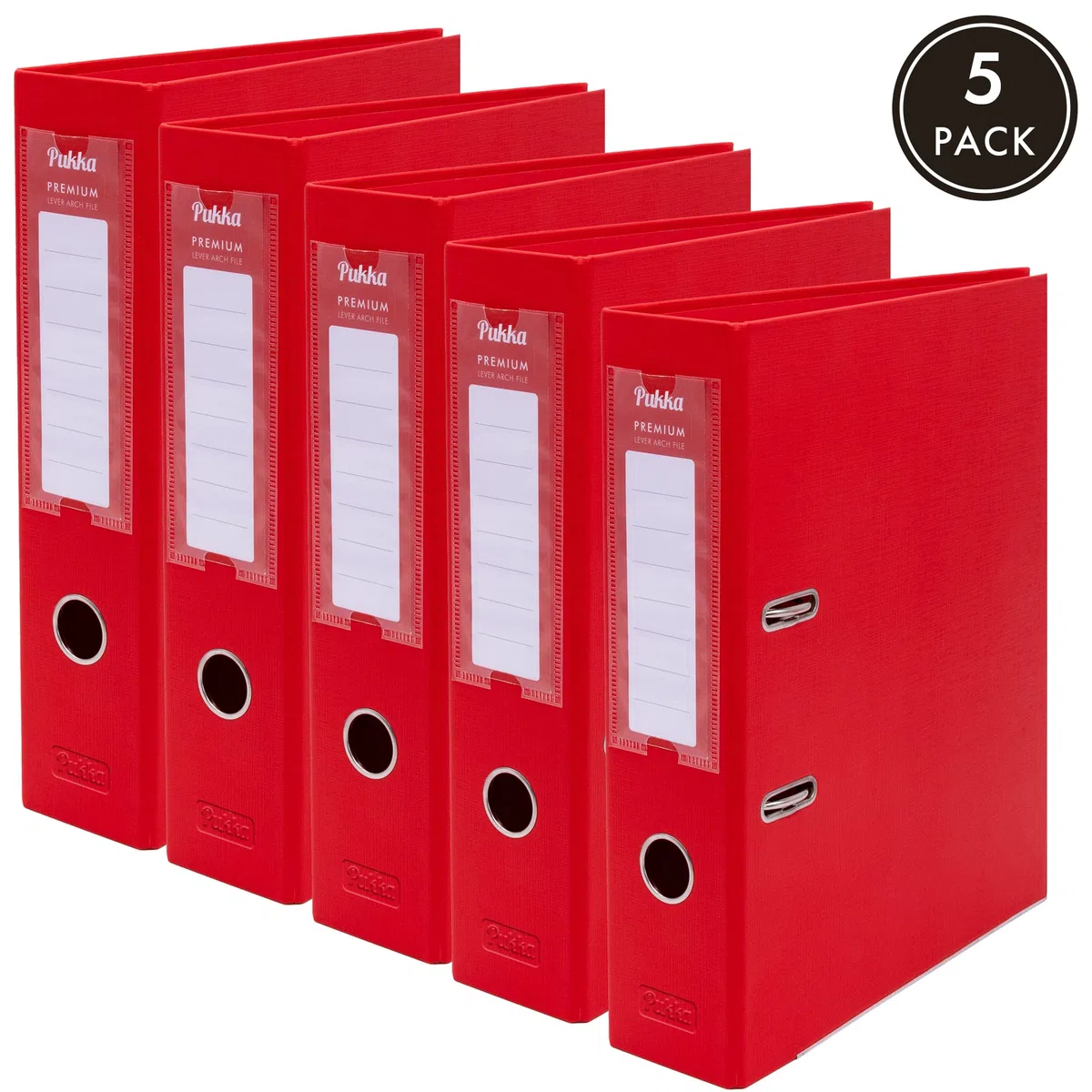 Pukka Pad, Archivador de palanca premium – Paquete de 5 carpetas de 2 anillas para el trabajo o la organización del papeleo en el hogar, 32 x 28 cm, color rojo