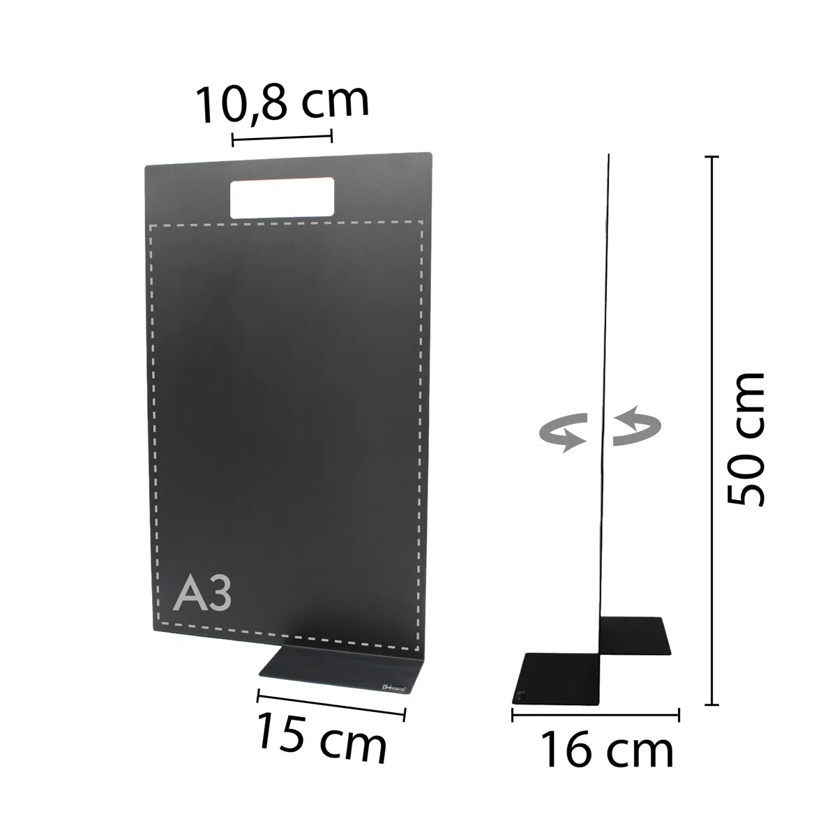 KalaMitica - Pizarra magnética de mesa formato A3 - 30 x 50 cm - Pizarra negra de doble cara, se puede escribir y borrar - Expositor de mostrador, porta menús para restaurante, bar, tienda