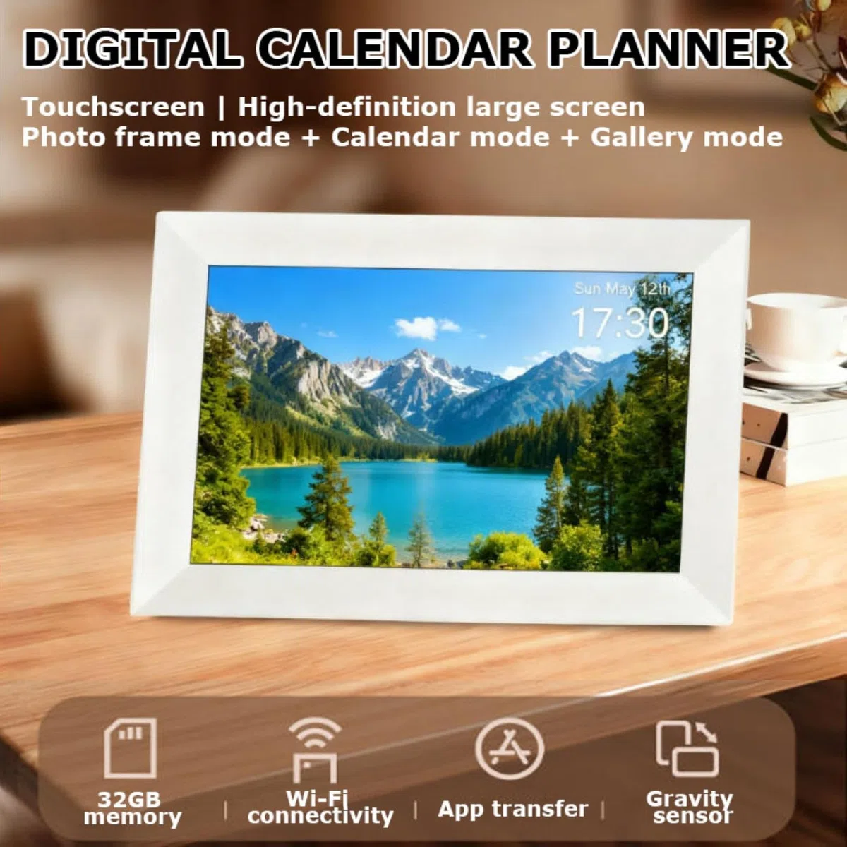 Calendario digital inteligente con pantalla táctil, conectividad WiFi para organización y programación del hogar