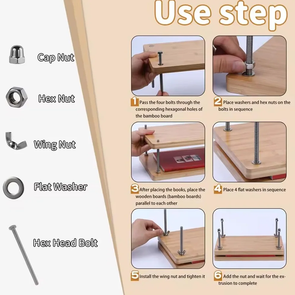 Kit de Encuadernación de Libros con Prensa de Madera,48 Piezas Incluyen Herramientas Básicas (Prensador,Dobladora,Cubiertas,Lezna)Equipo Portátil para Encuadernación Manual y Proyectos DIY( 37.5*29cm)