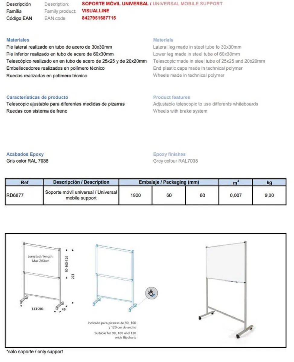 Pizarra Blanca con Soporte Móvil Universal | Caballete Regulable con Ruedas | Este pack incluye una Pizzarra Blanca Magnética de 180 x 120 cm. Uso moderado a intenso. USO INTENSO. FABRICADO EN ESPAÑA