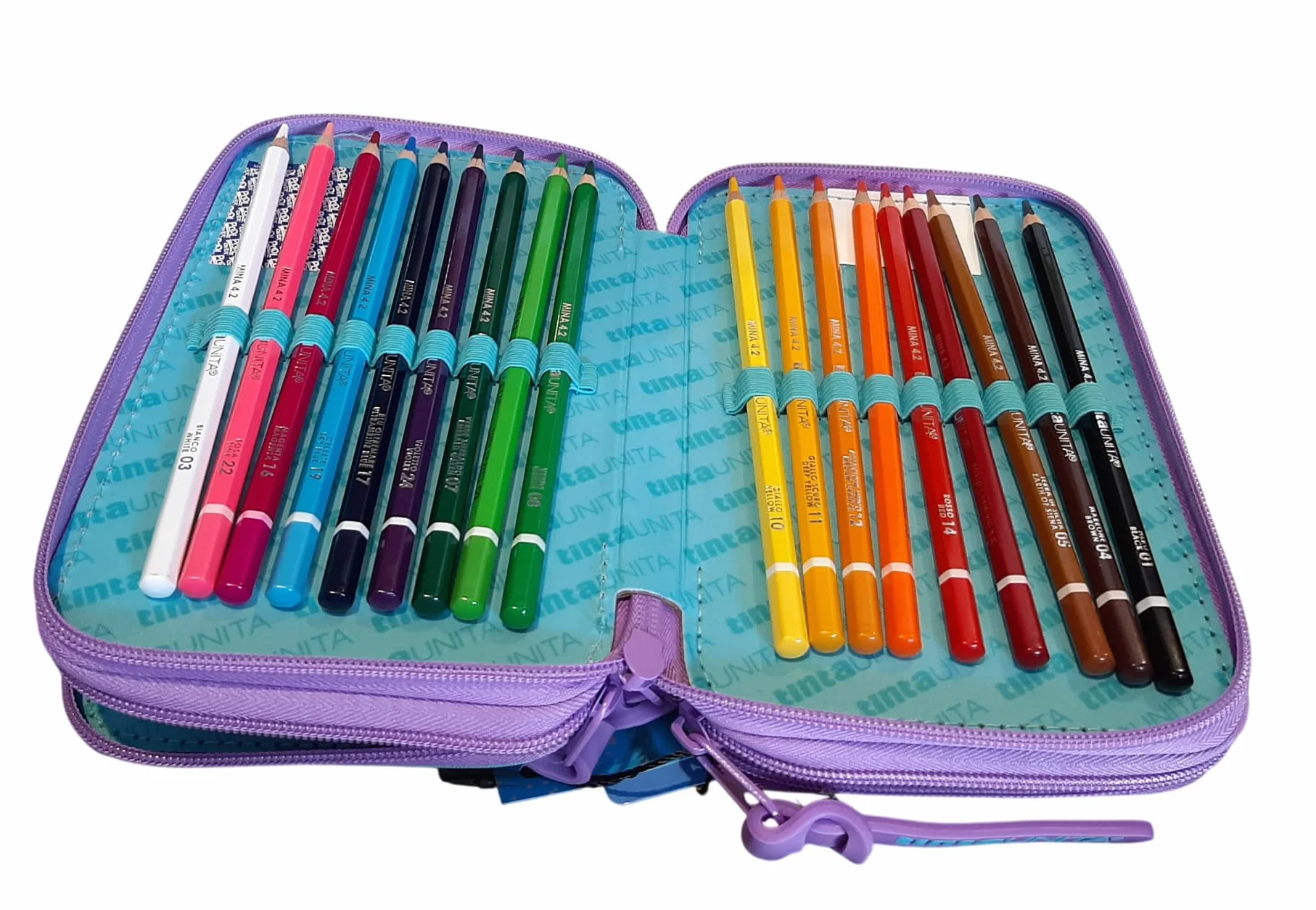 PRESTIGE & DELUXE Estuche completo de color liso Pool Over 3 cremalleras Gradient azul violeta completo de papelería + estuche sobre cremallera para escuela niña niña + llavero y bolígrafo de color