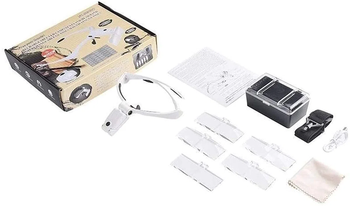 Lupa De Diadema, Gafas De Aumento con Luz para La Cabeza, Lupa De Diadema con Soporte para Gafas con Luz, Manecillas Intercambiables para Lectura, 5 Lentes Reemplazables.