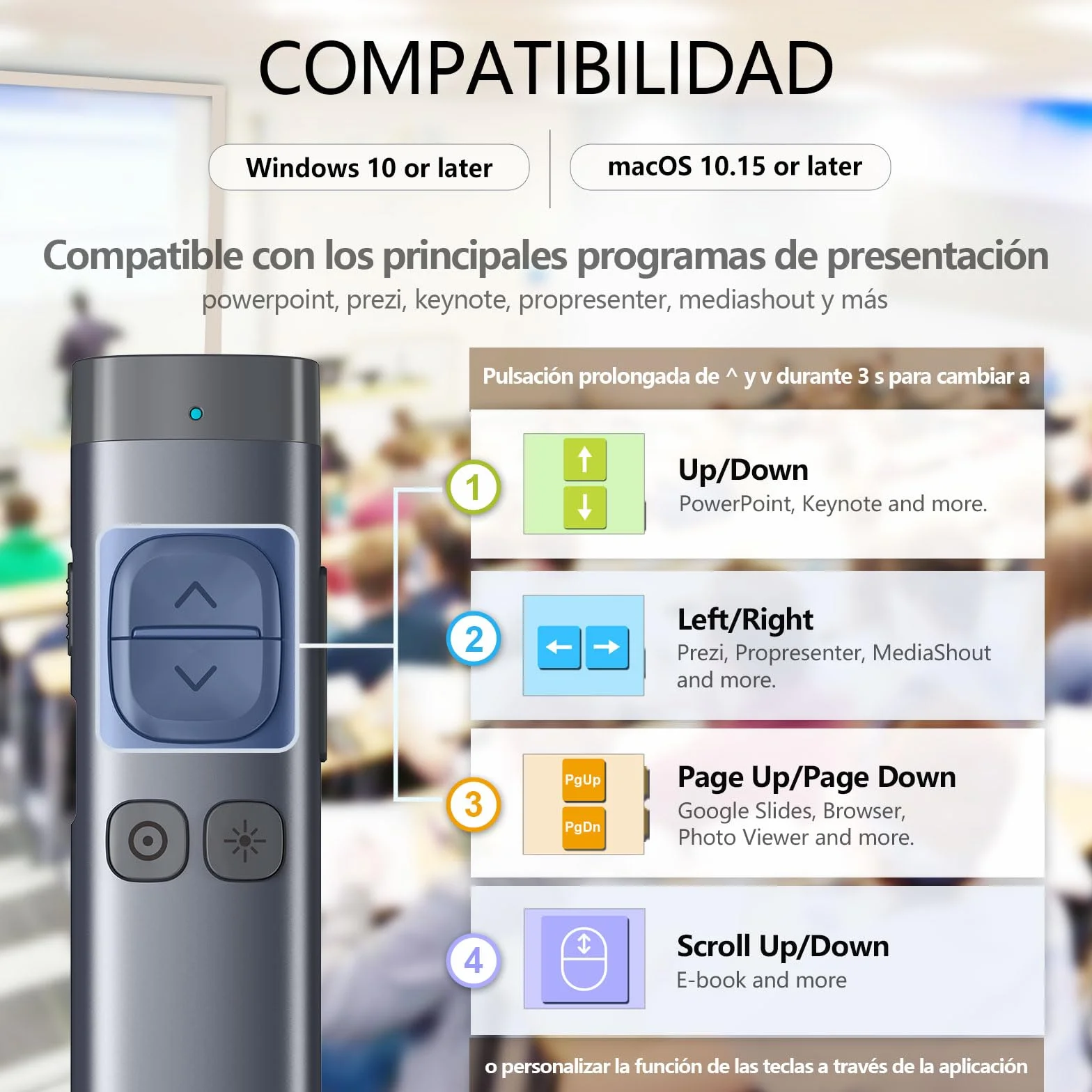 Norwii N97s TV Display Clicker para presentaciones PowerPoint, PowerPoint Clicker, Presentación Rremote, Bluetooth Wireless Presenter, Digital Pointer para TV Display