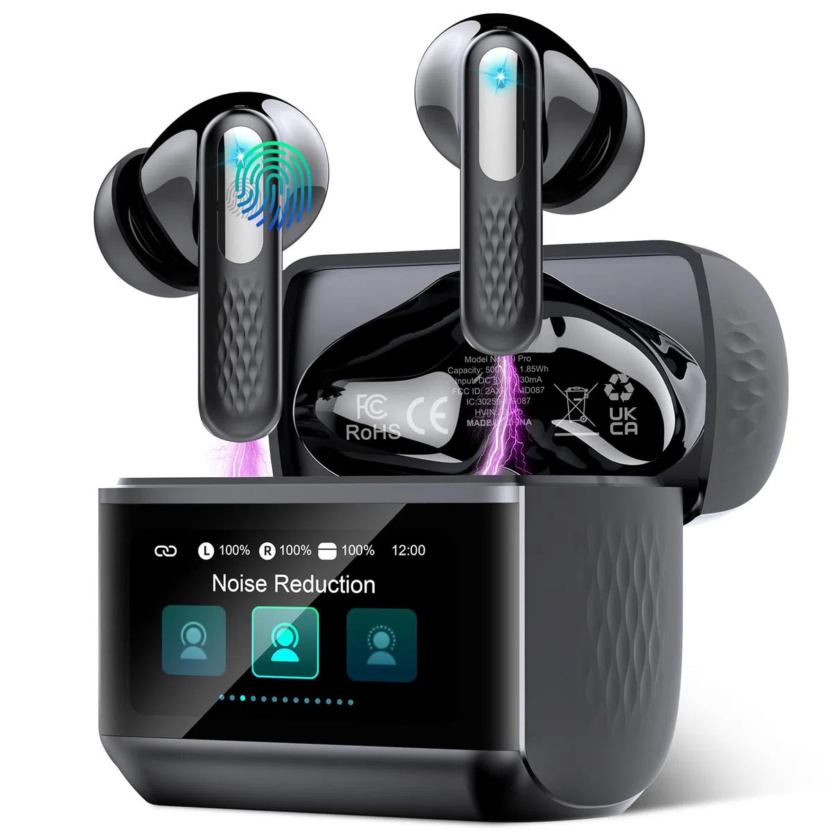 AI Auriculares Traductor en Tiempo Real con Pantalla Táctil LED, 3 en 1 Auriculares Traductores de Idiomas, 6 Modos Traducción con 164 Idiomas, Reducción de Ruido ANC+ENC, 5 Modos EQ, 48H, Negro