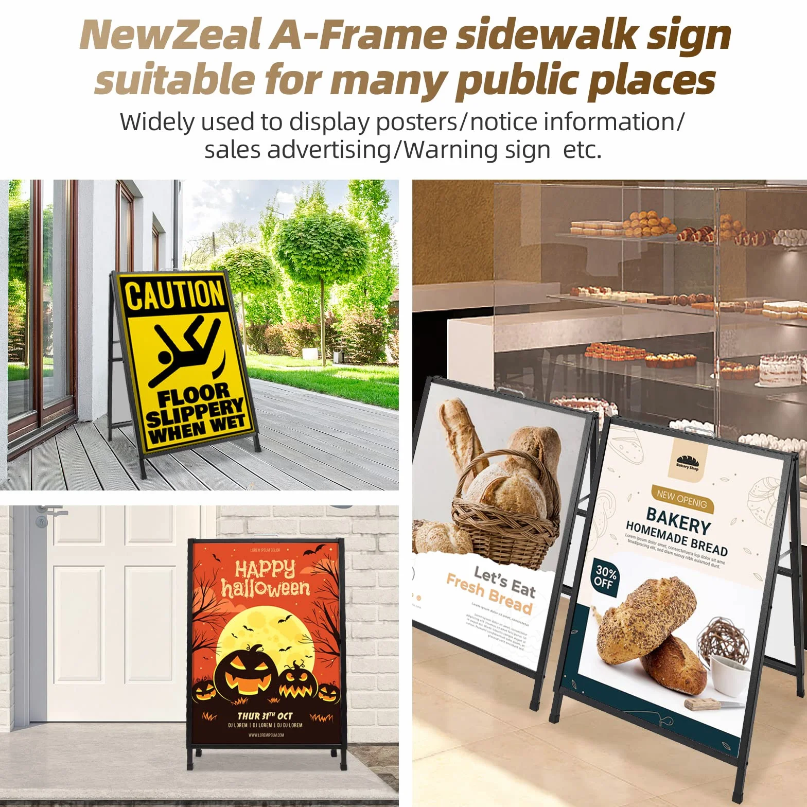 NewZeal A Boards Señales de Pavimento A Marco Letrero de Cartelera Doble Cara Exhibición Cartel en A Soporte de Cartel Soporte de Letrero para Publicidad, Tableros de Acero Recubierto (Negro-60x90CM)