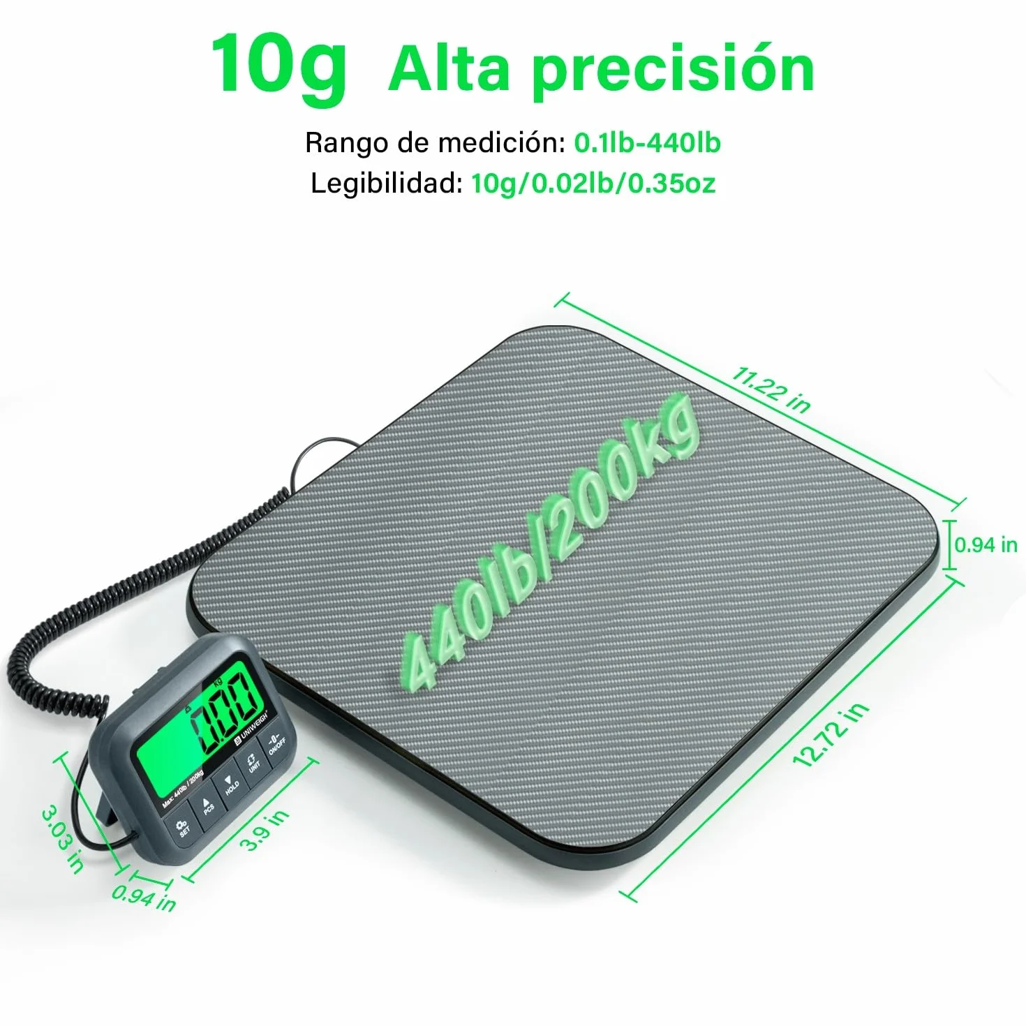 UNIWEIGH Báscula postal digital de 440 libras, báscula de envío de alta precisión de 0.3 onzas para paquetes con retención/tara/conteo, báscula comercial para pequeñas empresas, báscula de envío para
