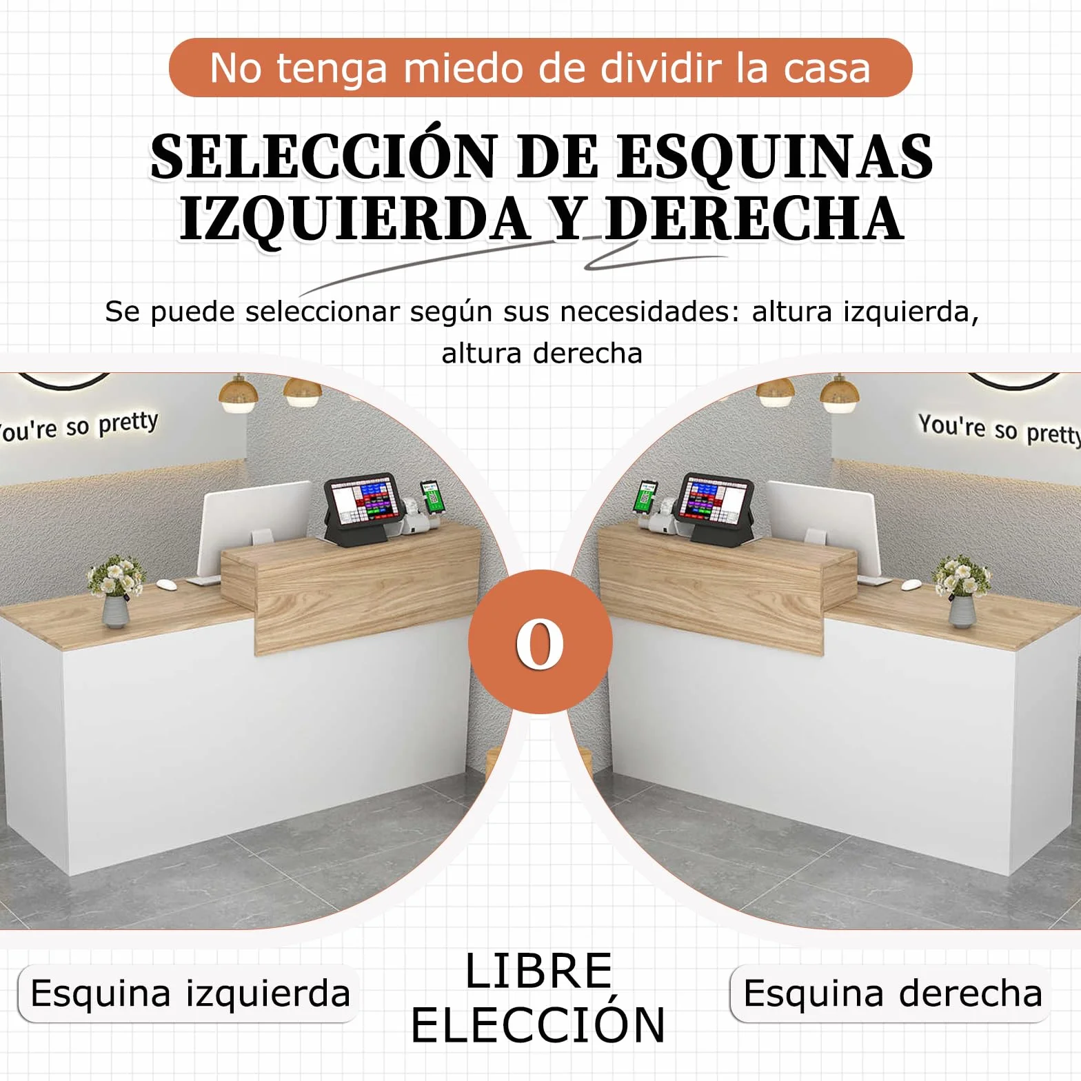 Mostrador Recepción Moderno MDF 240 cm Mueble Oficina Cajón Estantes Abiertos