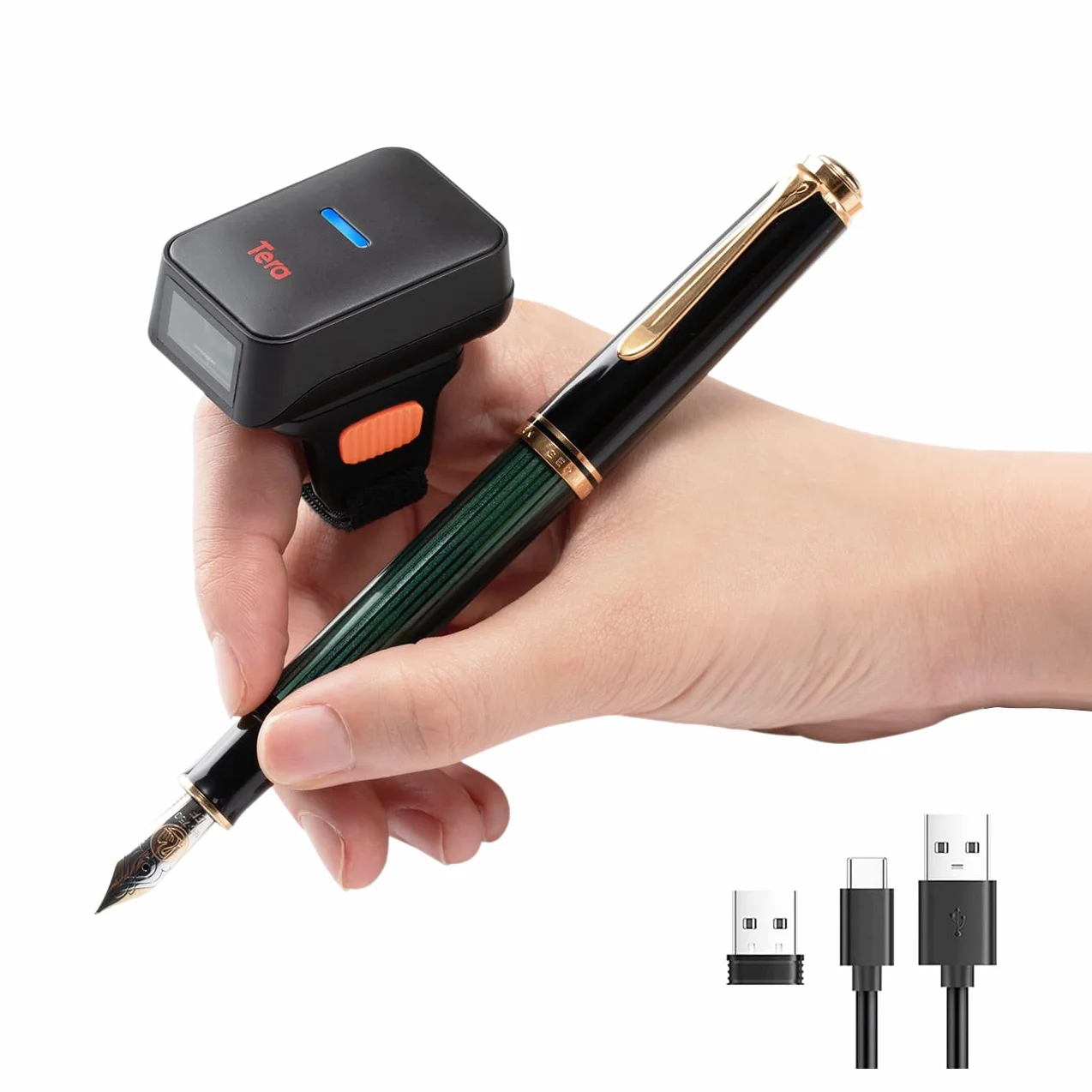 Tera Pro Series Mini 1MP CMOS Ring Lector de código de Barras Escáner de código QR 2D 1D Inalámbrico 2.4G y Bluetooth y USB 2.0 Cable portátil, HW0010