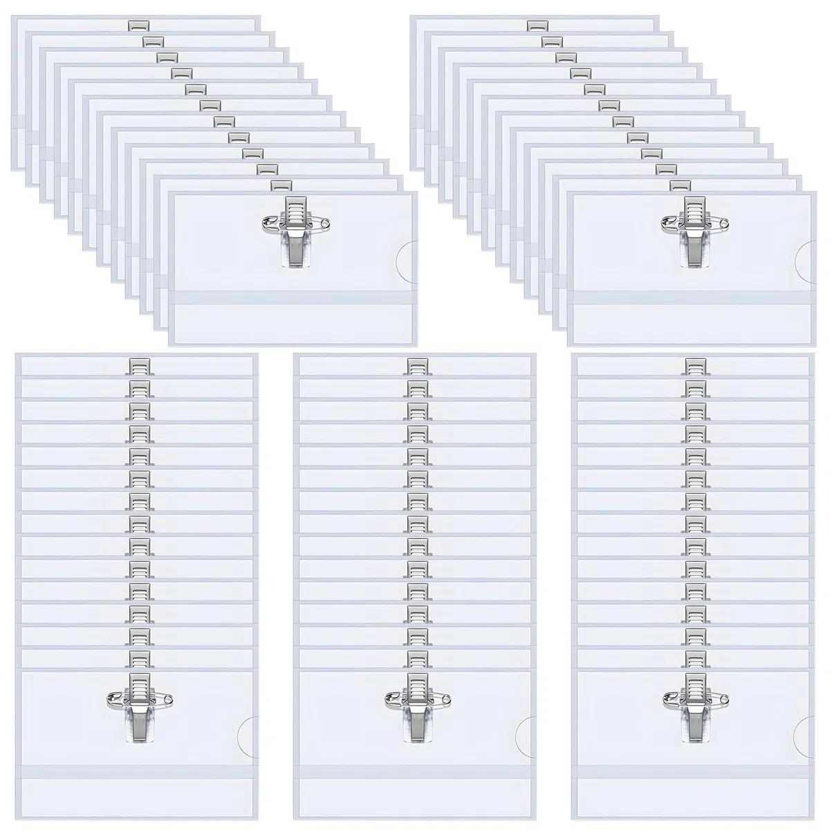 100 etiquetas para nombre, 90 x 56 mm, transparentes, fundas para tarjetas de identificación con clip y pin, para escuelas, oficina, viajes