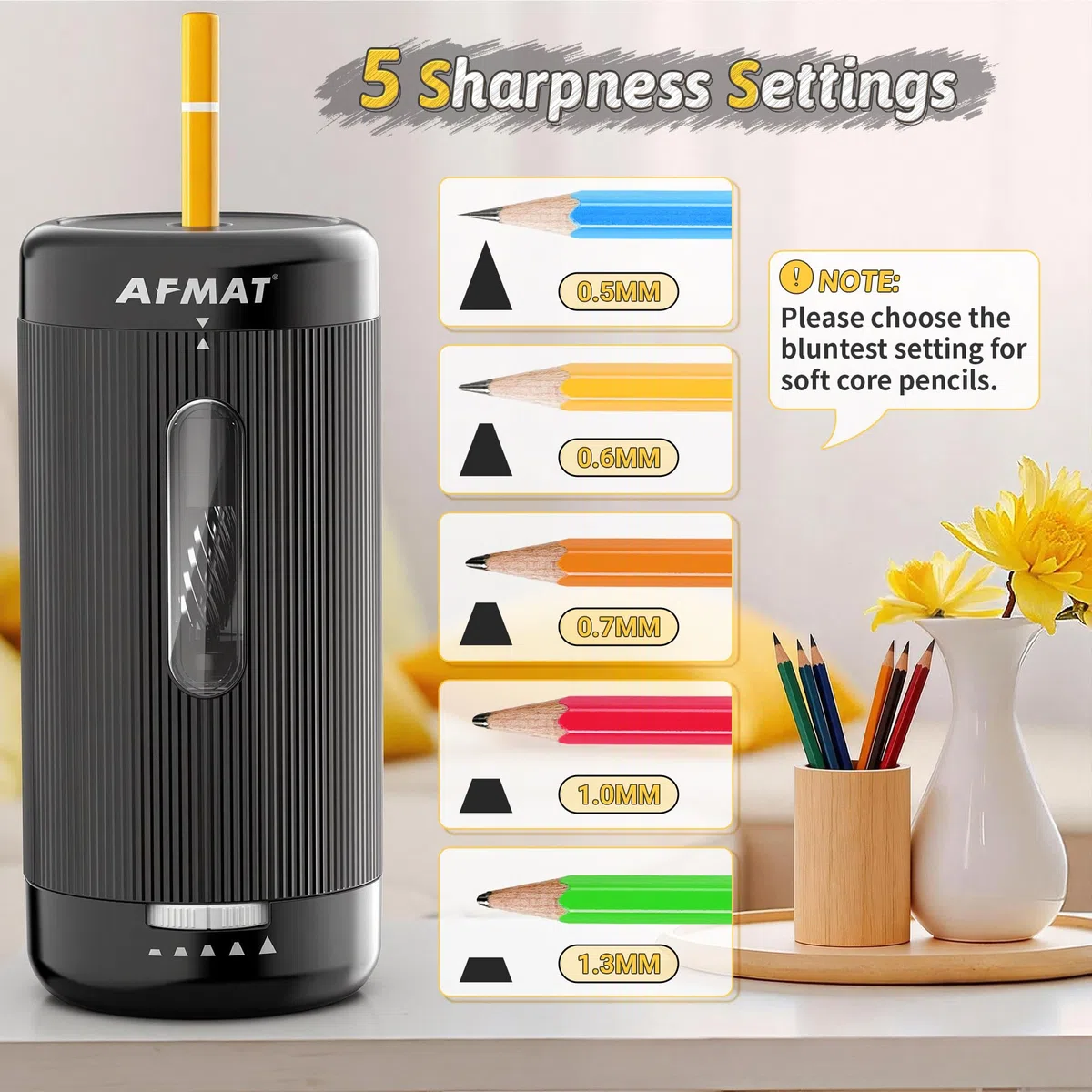 AFMAT Sacapuntas eléctrico totalmente automático, entrada y salida automática, sacapuntas recargables, manos libres, totalmente automáticos, para lápices de colores y jumbo, 6,5-12 mm, portátil para