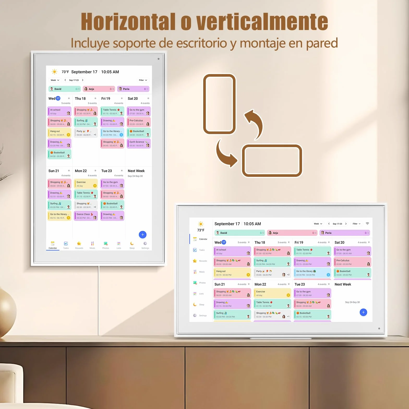 Calendario Digital inteligente, pantalla táctil inteligente HD de 21,5 Pulgadas, Organizador Familiar Inteligente con Pantalla Táctil, planificador WiFi, horario de comidas, tabla de tareas