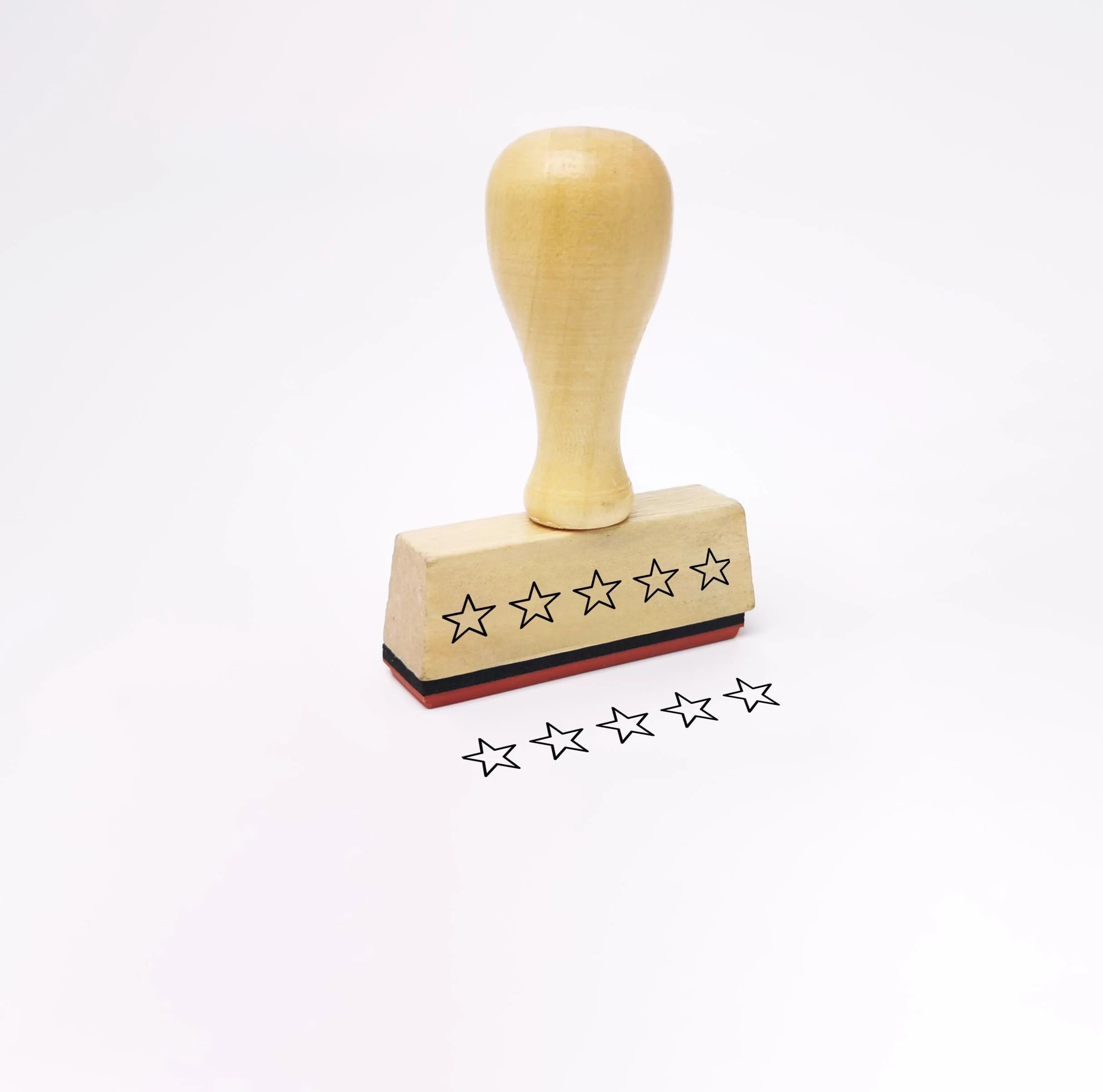 Stemplino® Sello para profesores - Calificación de 5 estrellas - 50mm x 15mm - Sello de madera con texto para profesores para corregir pruebas, sello de elogio para educadores de la escuela