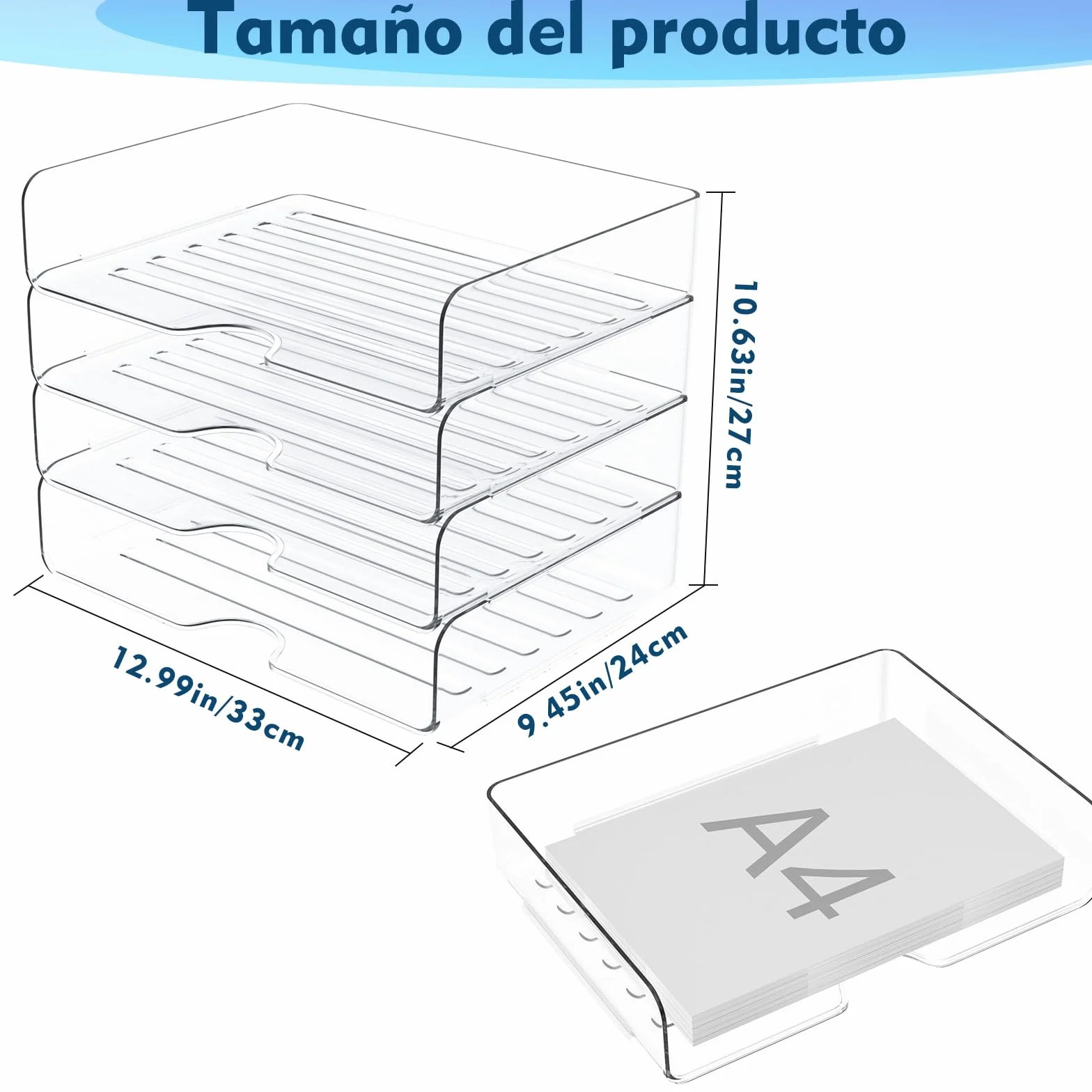 Bandejas de Acrílico para Cartas Apilables Transparentes, para Documentos A4