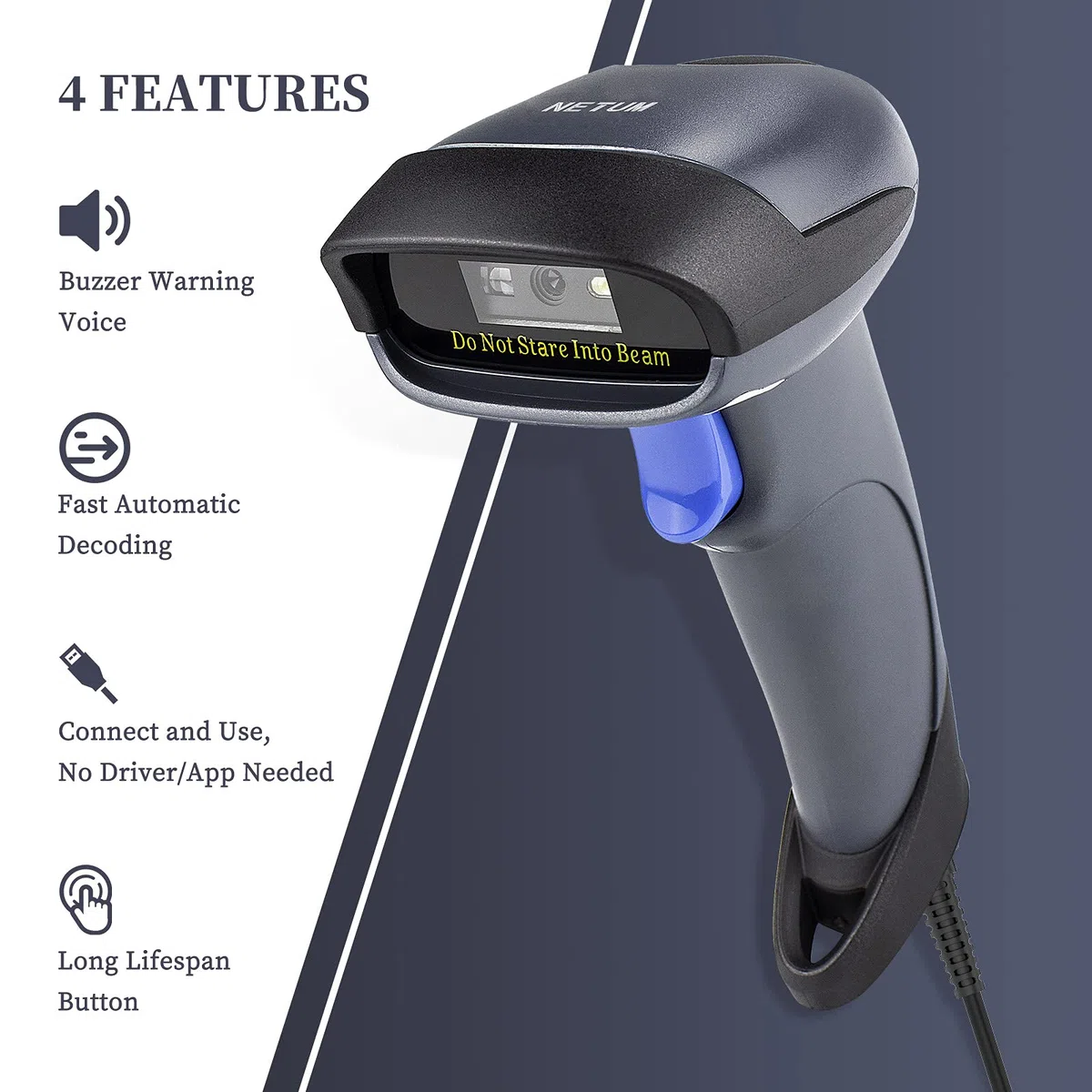 NETUM Escáner de código de barras 2D con soporte USB 2.0 con cable QR Code Imager lector automático de código de barras pistola escáner de mano con cable USB para portátiles, computadoras, cajero, POS