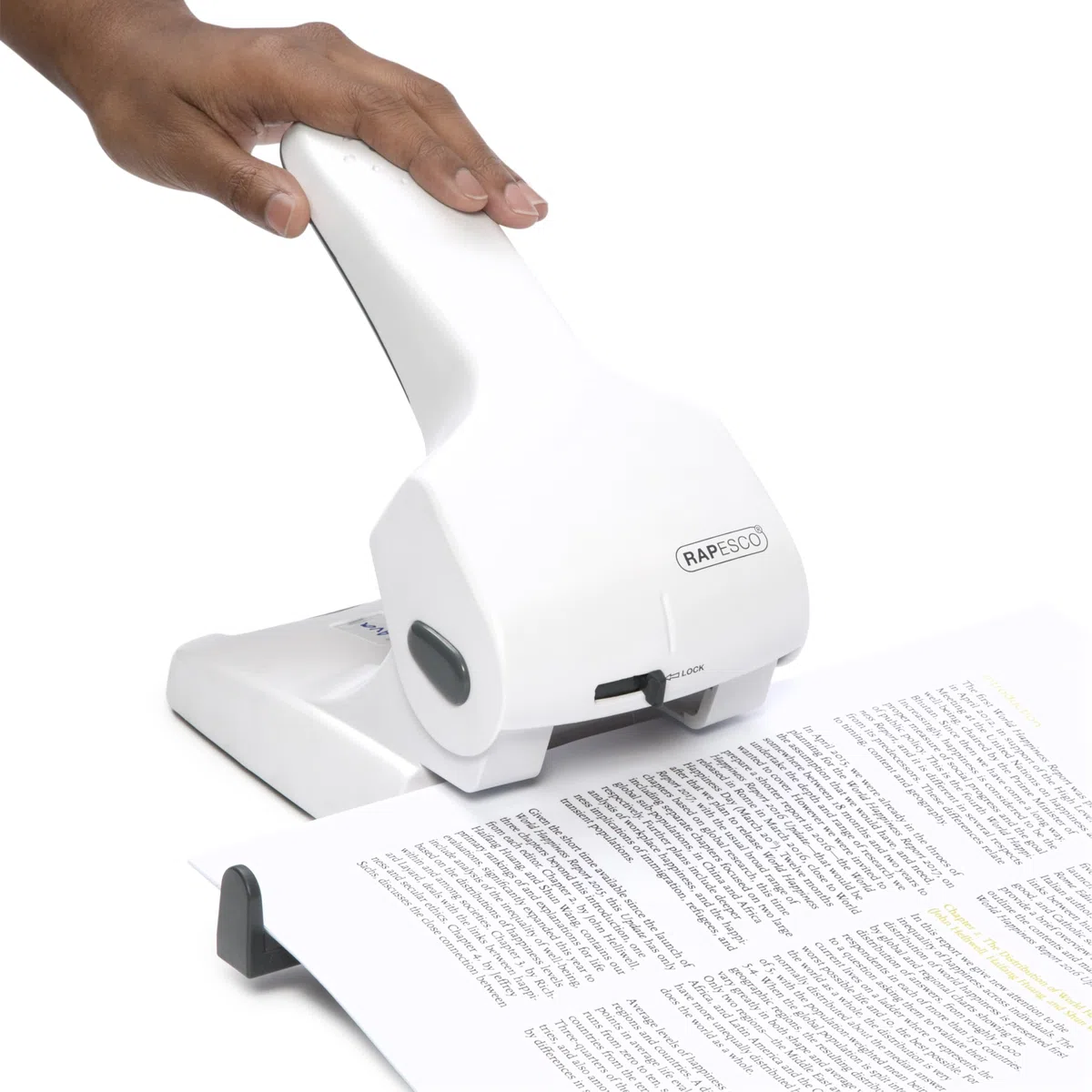 Rapesco 1383 Perforadora de 2 Agujeros de Gruesos Zero-65, Metal | Capacidad 65 Hojas, Blanco Mate