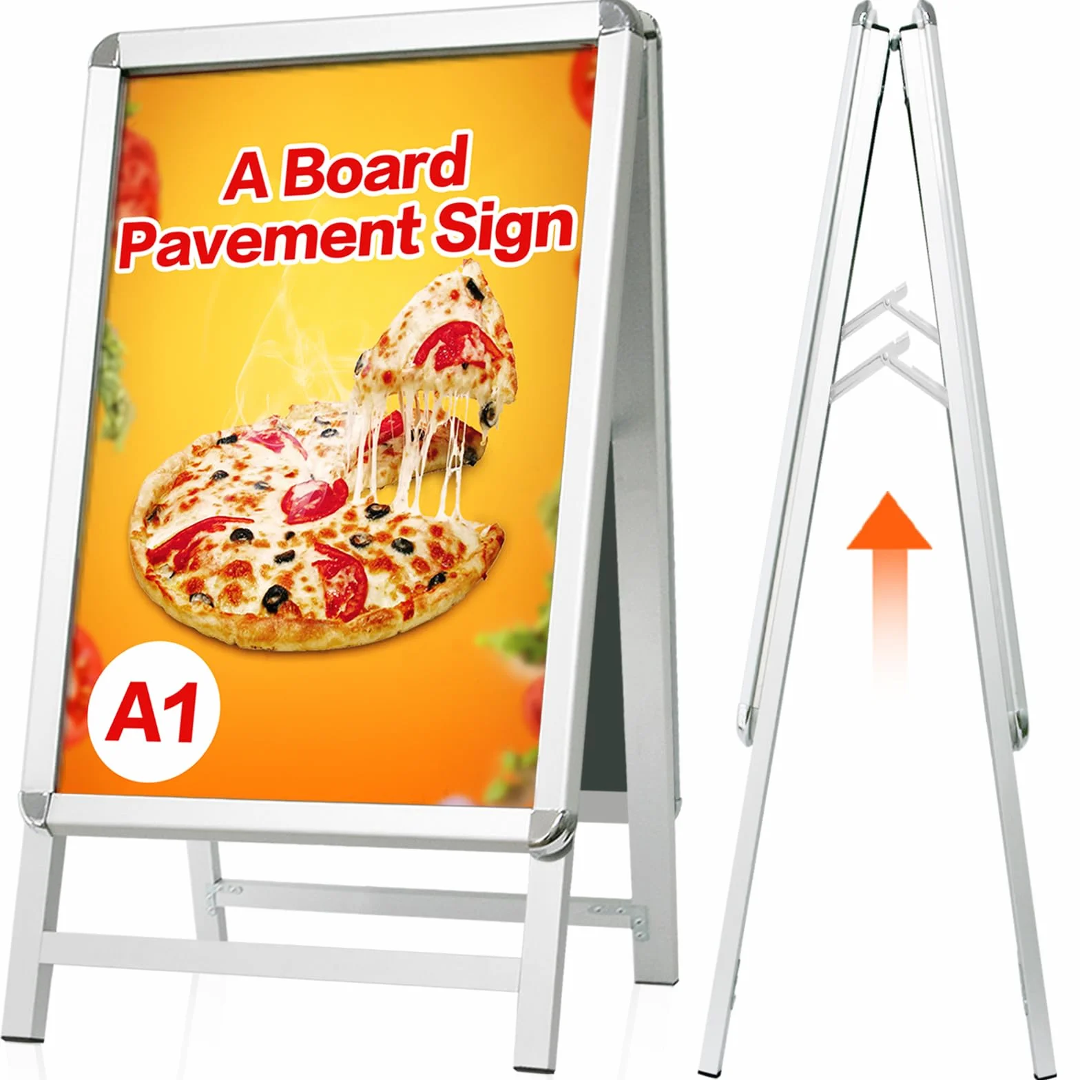 DIN A1 Tope para clientes exterior, resistente a la intemperie, soporte de doble cara, incluye protector de pantalla, soporte para publicidad y ferias (A1, plata)