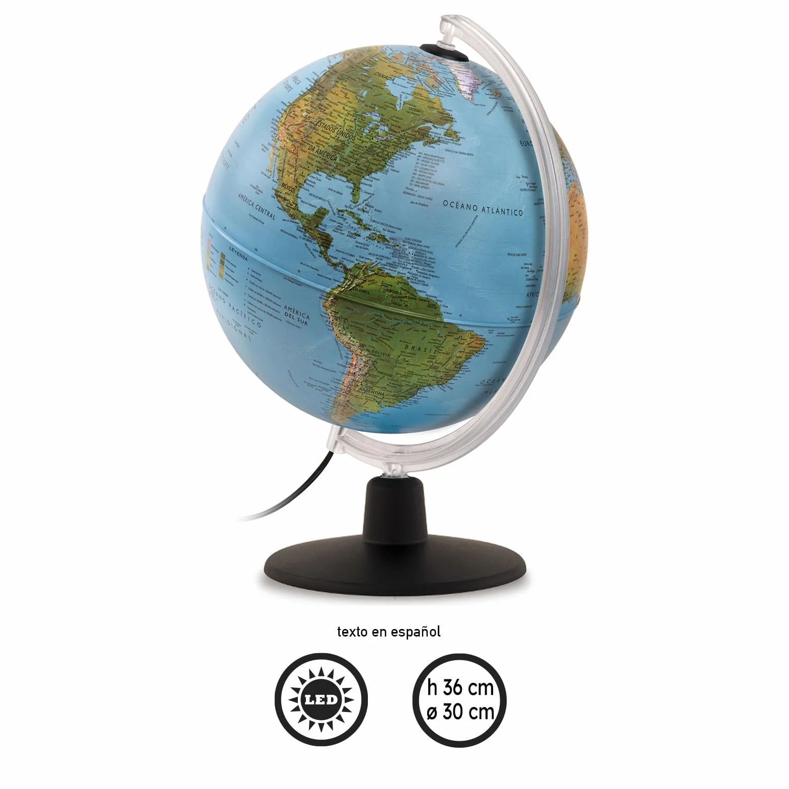 Tecnodidattica - GAIA 25 AR | Globo Terráqueo con Luz y Giratorio para Niños | Realidad Aumentada con Datos sobre Naturaleza y Cultura | Cartografía Física y Política | Diámetro de 25 cm I Español