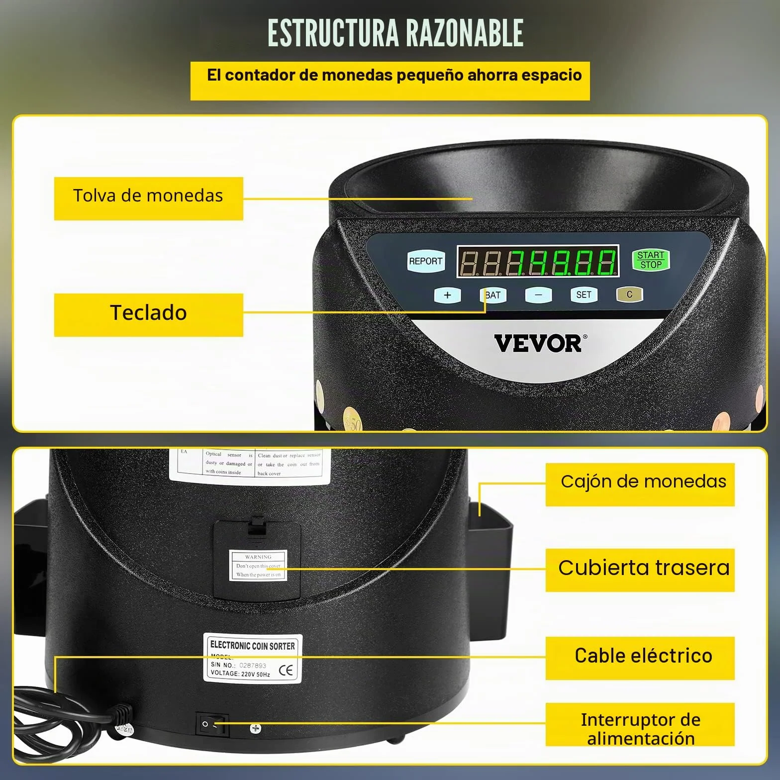 Chaneau Contador de Monedas Profesional 170 Monedas por Minuto Clasificador con Pantalla LED 8 Cajas