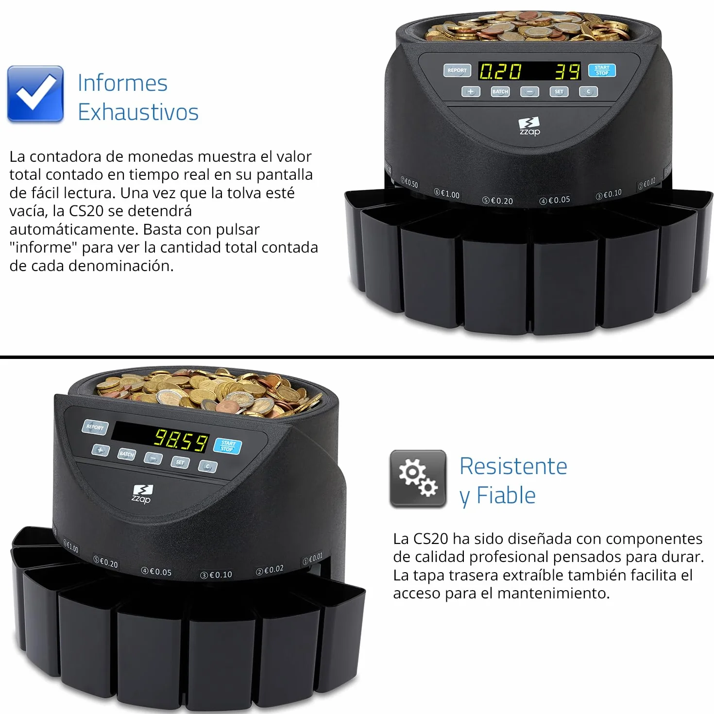 Contadora y clasificadora automática de monedas EURO ZZap CS20 220 monedas/minuto