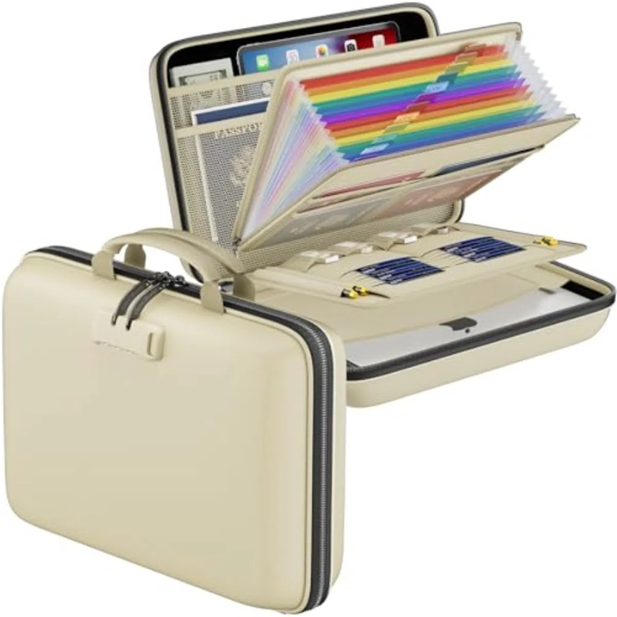 Organizador De Archivos Ignífugo Con Cerradura Rígida Para Escritorio | Caja de documentos ignífuga con carpeta de archivos de acordeón de 13 bolsillos portátil for el hogar(Beige)