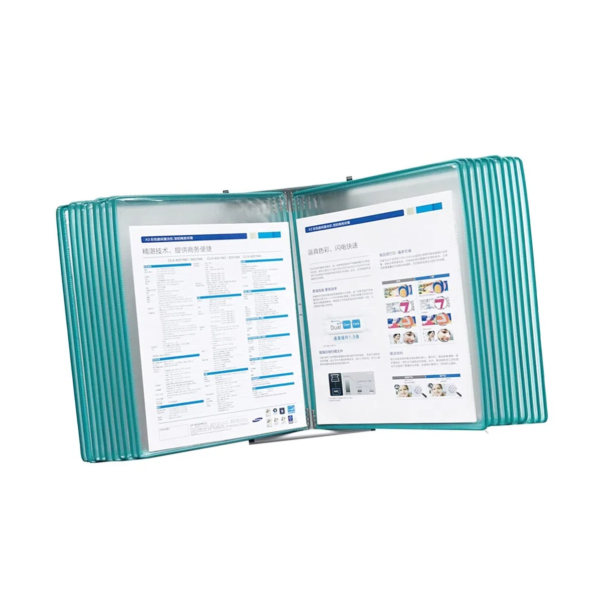 Sistema de referencia de pared Organizador de refe Metal de 20 páginas con 40 bolsillos tamaño carta A4, for mostrar imágenes de la empresa, avisos públicos y menús(Green)