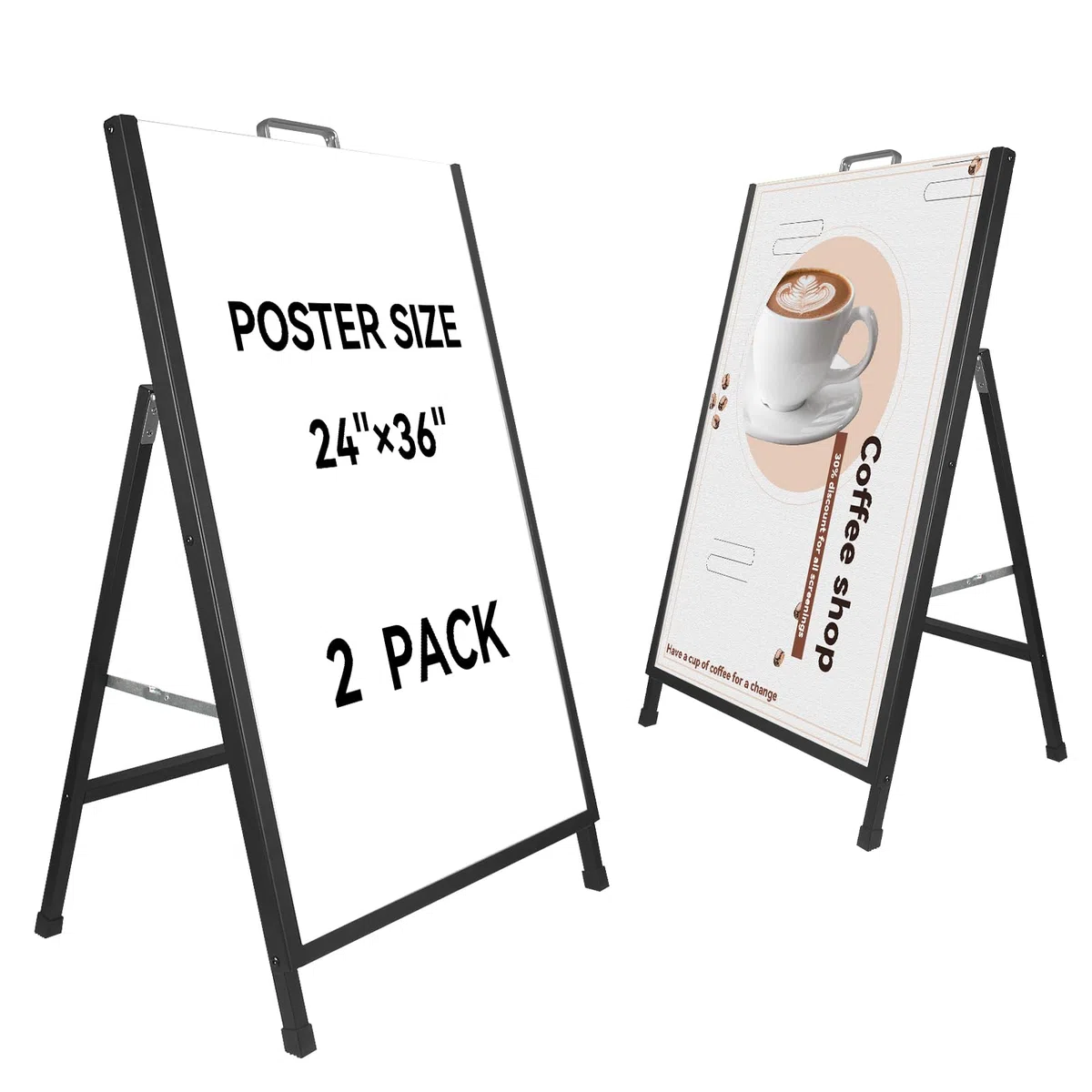 Tablero sándwich de 24 x 36 pulgadas con marco en A, resistente para carteles, portátil, plegable, para publicidad, color negro, paquete de 2 (solo marco, sin tablero)