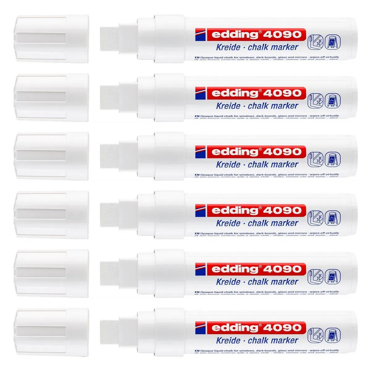 Edding 4090 - Lote de 6 rotuladores (4 – 15 mm), color blanco