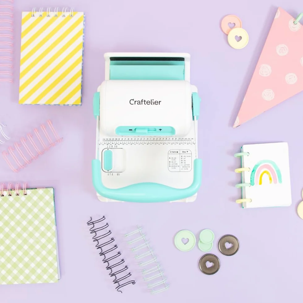 Craftelier - Encuadernadora Espiral 2:1 compatible con Anillas hasta 1" | Espirales de Encuadernación y Scrapbooking | Compatible con Papel A4 | Minty Duo Binding Machine | 23,5 x 16 x 21 cm