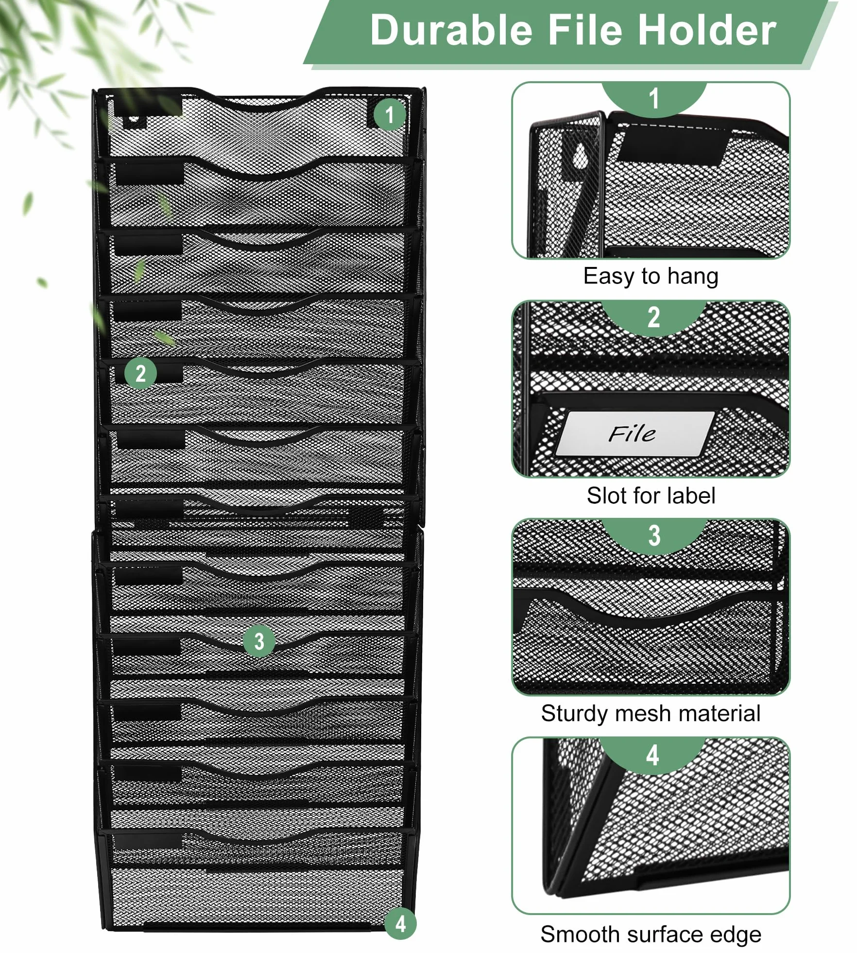 Revistero Pared Malla Metal 12 Compartimentos Organizador Documentos A4 Colgante Negro