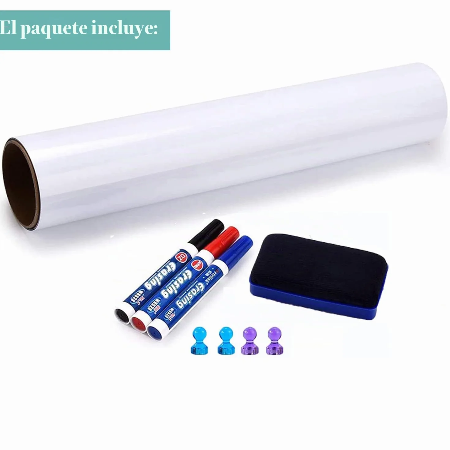 Pizarra Blanca Magnética Lámina 60x100cm Adhesiva Borrado en Seco con Rotuladores y Borrador