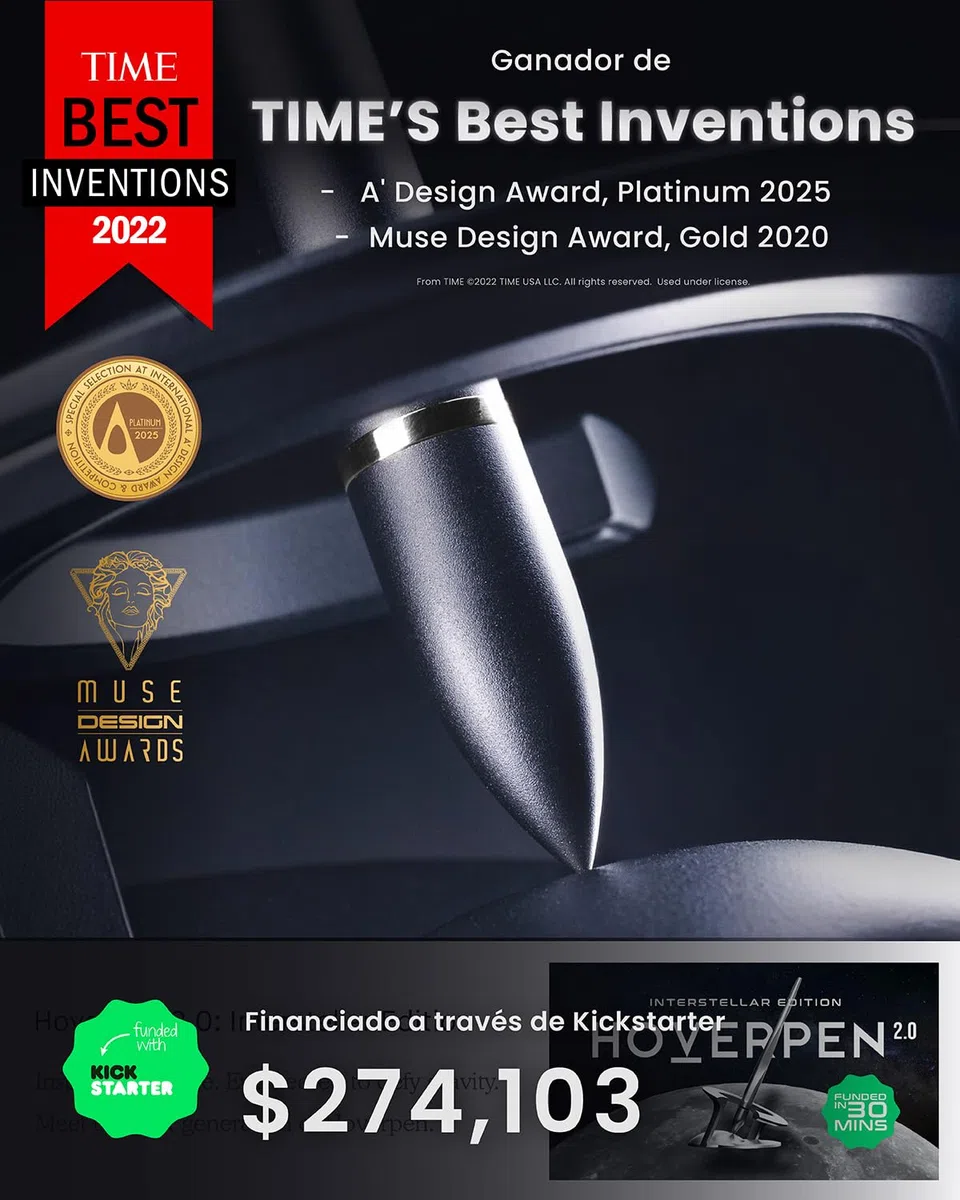 novium Hoverpen Interstellar Edition - Bolígrafo de lujo futurista hecho con aleaciones aeroespaciales, estética única, bolígrafo ejecutivo giratorio gratis, regalos para hombres y mujeres (negro