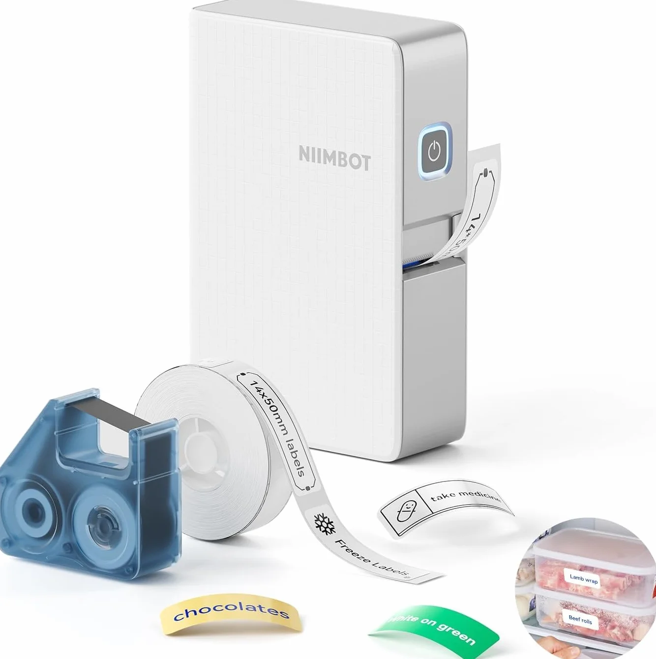 NIIMBOT N1 Impresora de Etiquetas Portátil Transferencia Térmica Cartucho Cinta Negra Etiquetas Blancas Multicolor