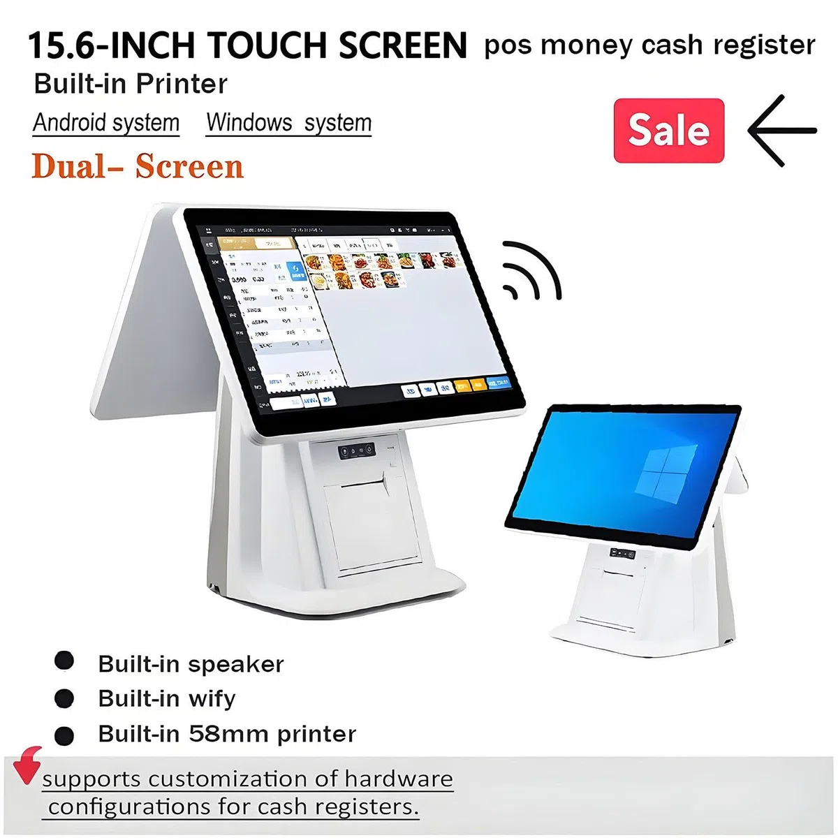 Sistemas TPV para restaurantes con Doble Pantalla táctil de 15,6 Pulgadas: Caja registradora Todo en uno para pequeños Negocios, 8 GB de RAM, 128 GB de SSD, Terminal de Pago para Tiendas