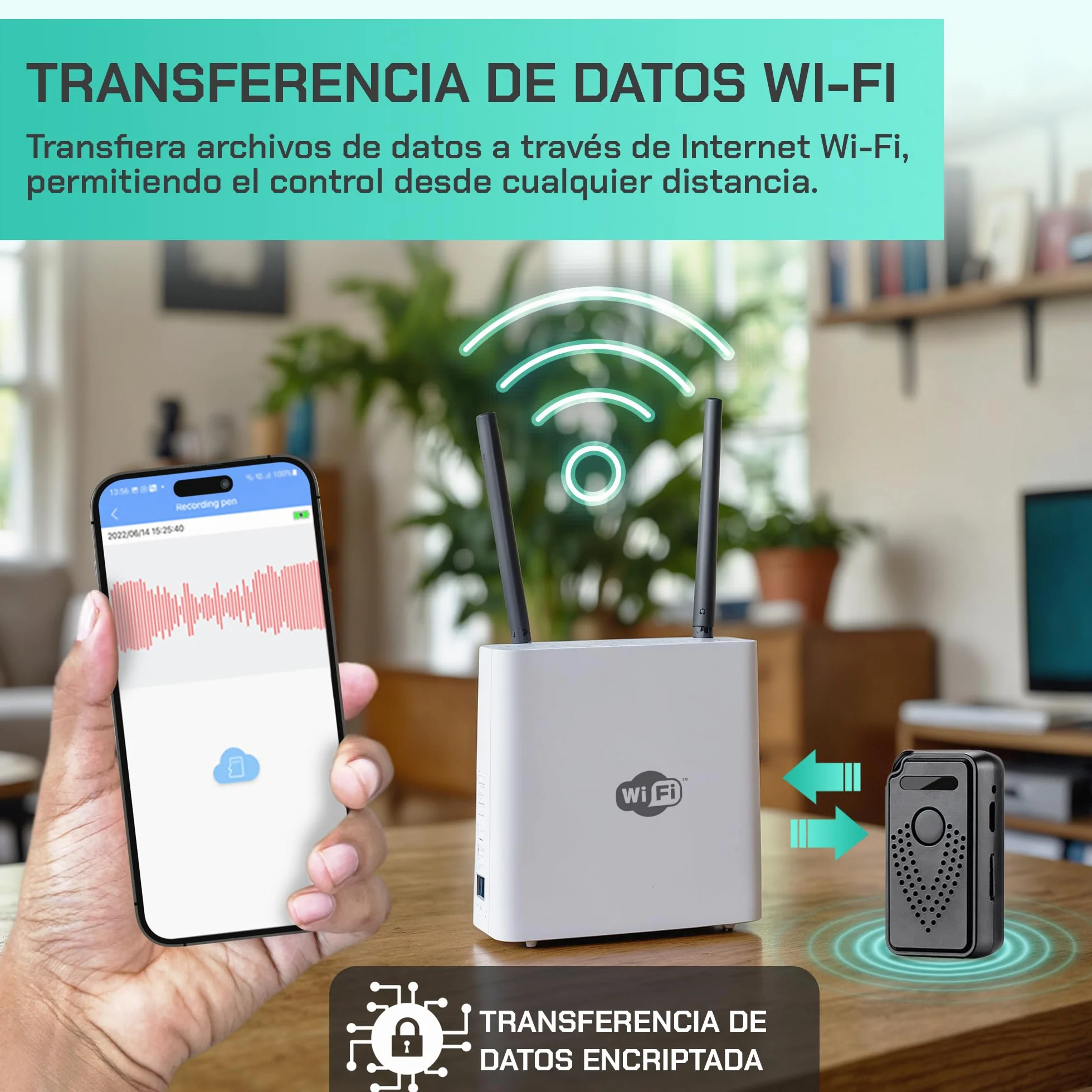 Grabadora de Voz Digital Profesional activada a través de Internet-WiFi | FlyRec | Control Ilimitado de Distancia para lecciones y Notas de Voz – Grabadora de Audio con aplicación Inteligente