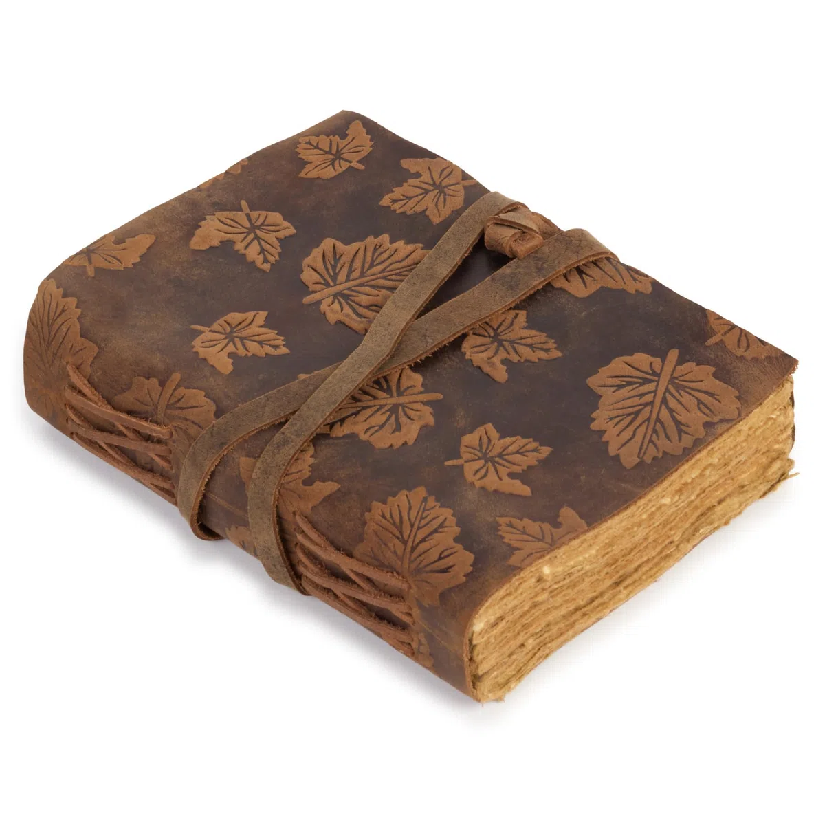 Cuaderno para Viajes de Cuero con Hojas de Acacia y Papel de Algodón Artesanal, Libreta Vintage Elegante ideal para Escribir Notas y Diario Personal 21x16 cm