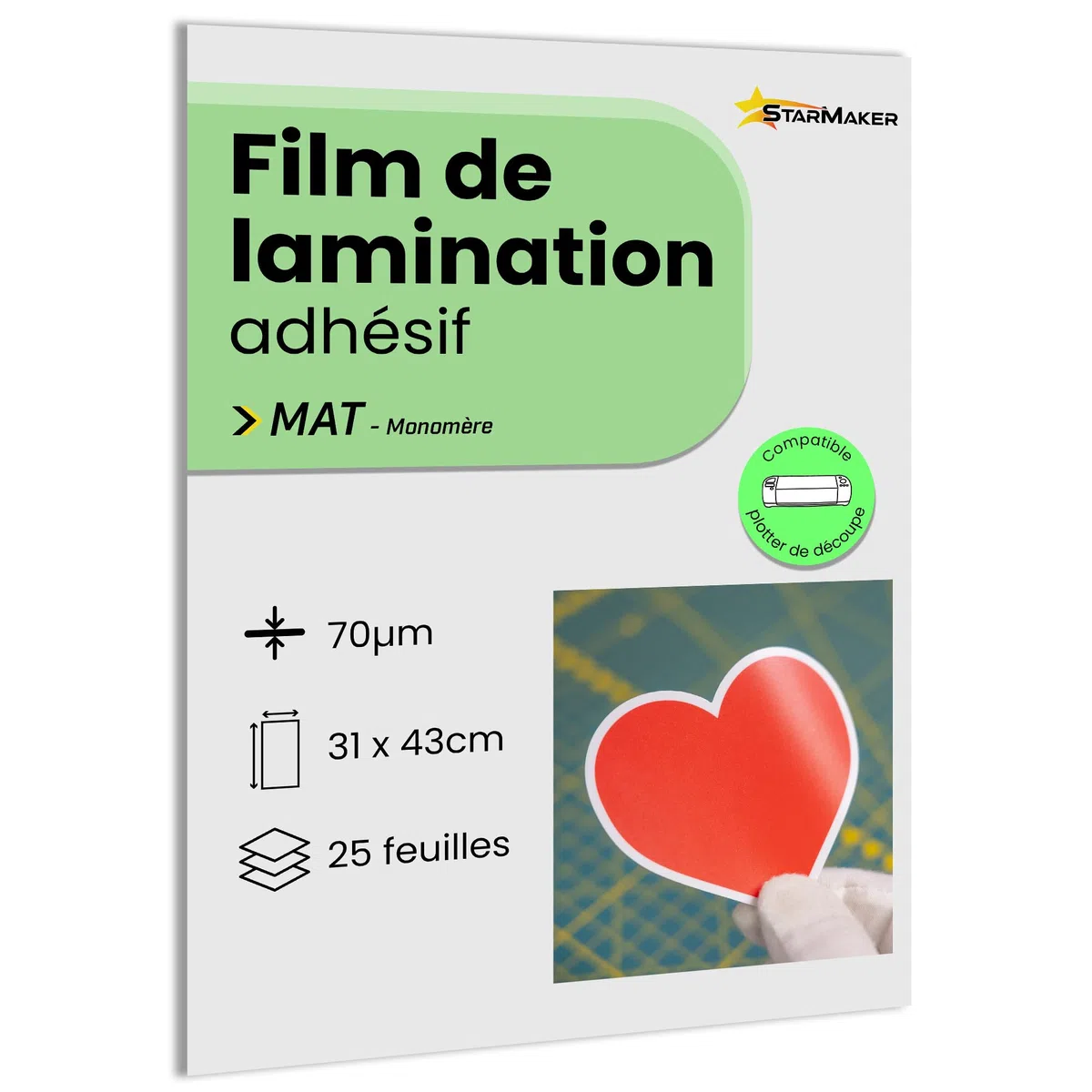 25 hojas A3, 30.7 x 43 cm, Láminas de laminación en frío MATE - Película plastificadora autoadhesiva para fotos y pegatinas - Compatible con plotter de corte