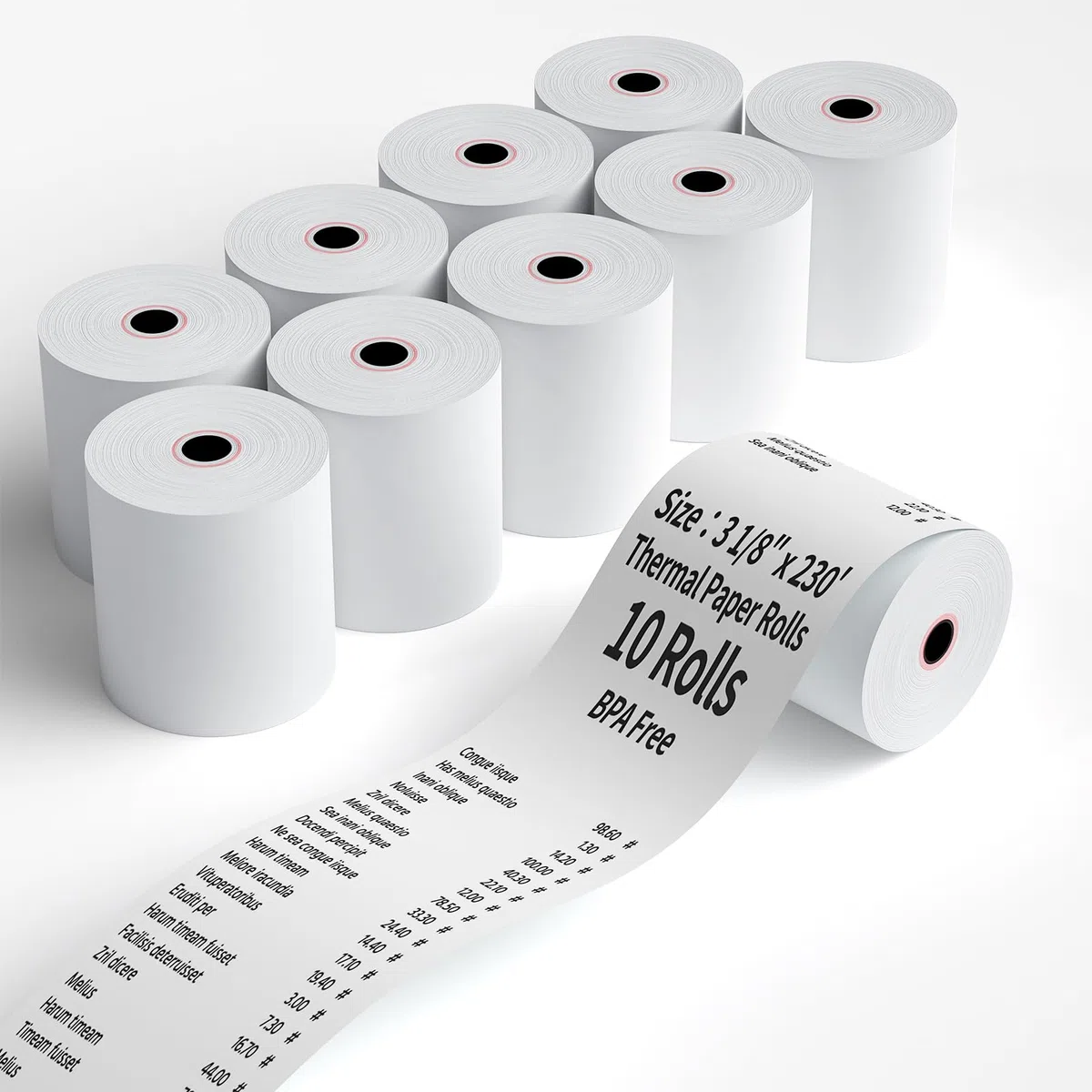 (10 rollos) rollos de papel térmico para recibos de 3 1/8 pulgadas x 230 pies, sin BPA, rollos de papel térmico para caja registradora, POS, rollos de papel térmico para tarjetas de crédito de 3 1/8