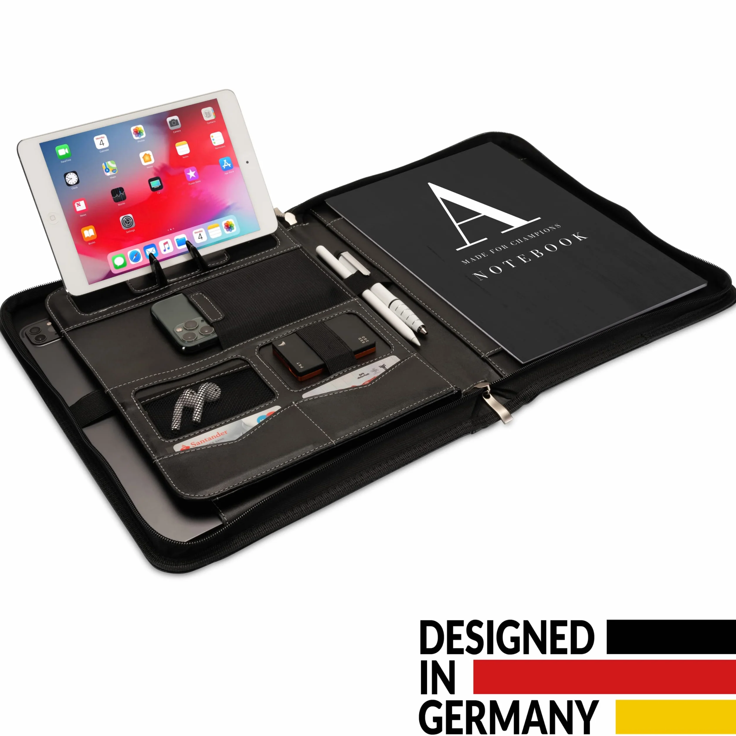 Portadocumentos A4 Premium con doble cremallera y compartimento de 13 pulgadas para la tableta, IPad Carpeta de Conferencias profesional de PU-cuero para hombres y mujeres