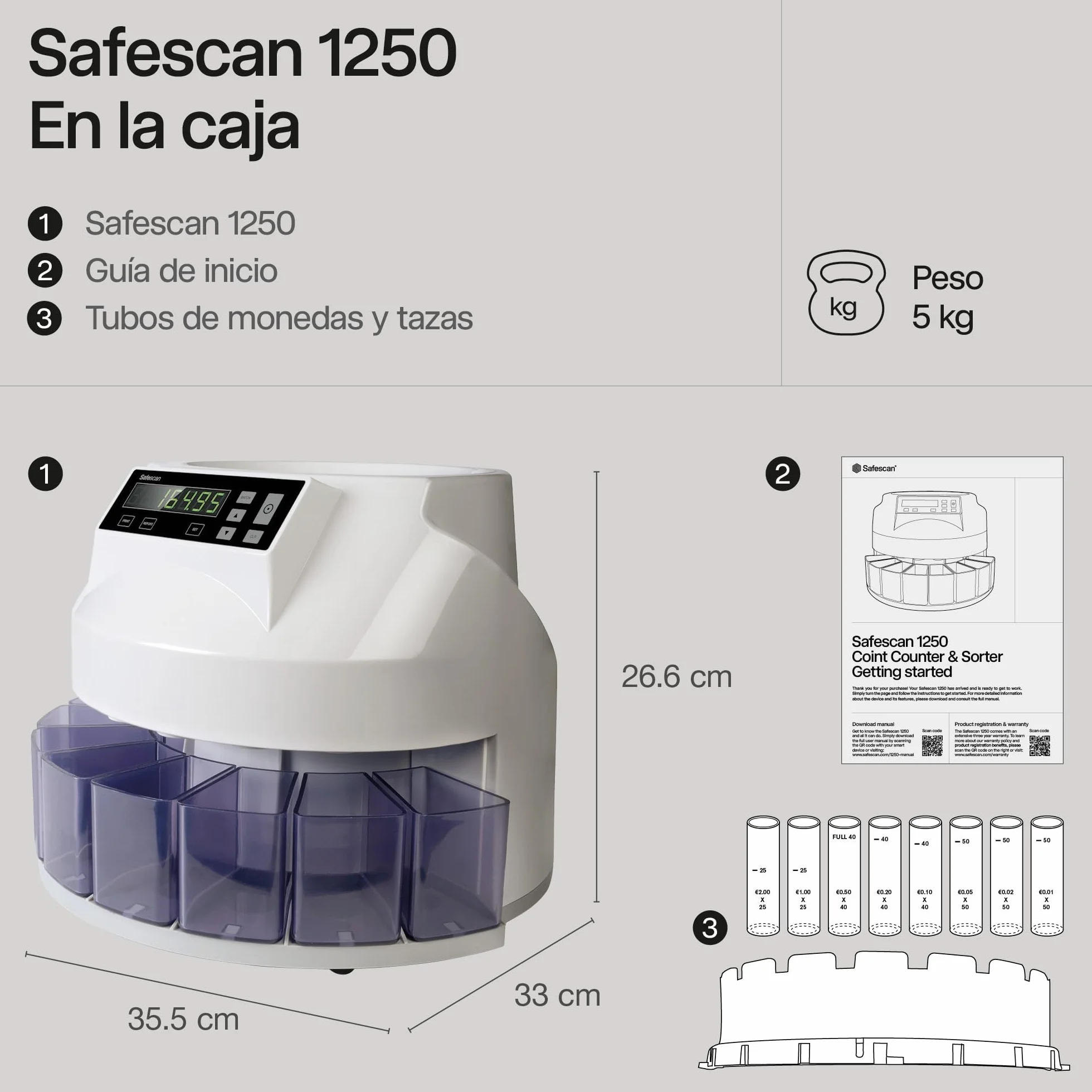 Safescan 1250 Contadora de monedas clasificadora cuenta valor monedas euro