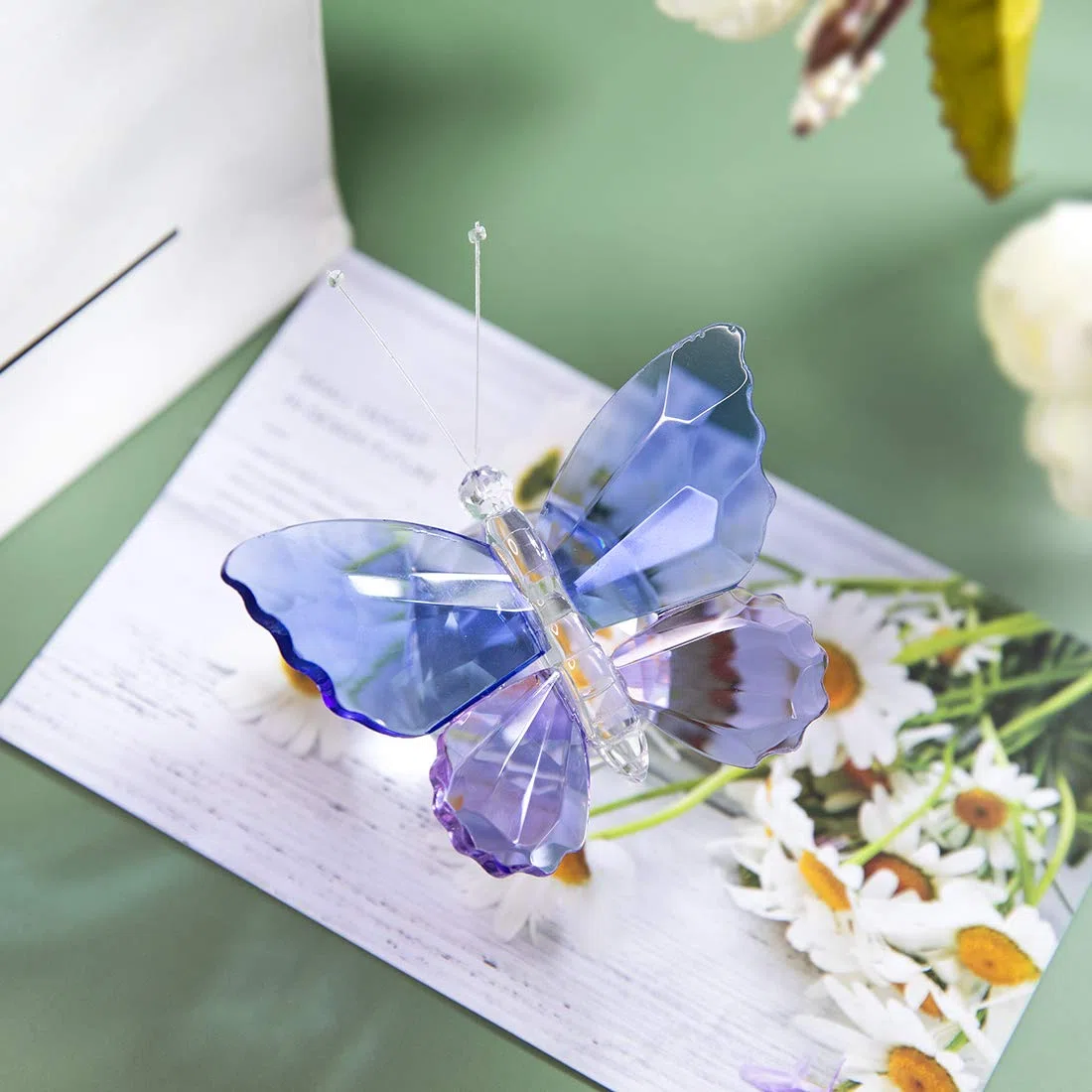 H&D Hyaline&Dora Mariposa de cristal azul y morado con base de bola, adorno decorativo de pisapapeles para sala de estar, regalos de cumpleaños de recuerdo, decoración del hogar